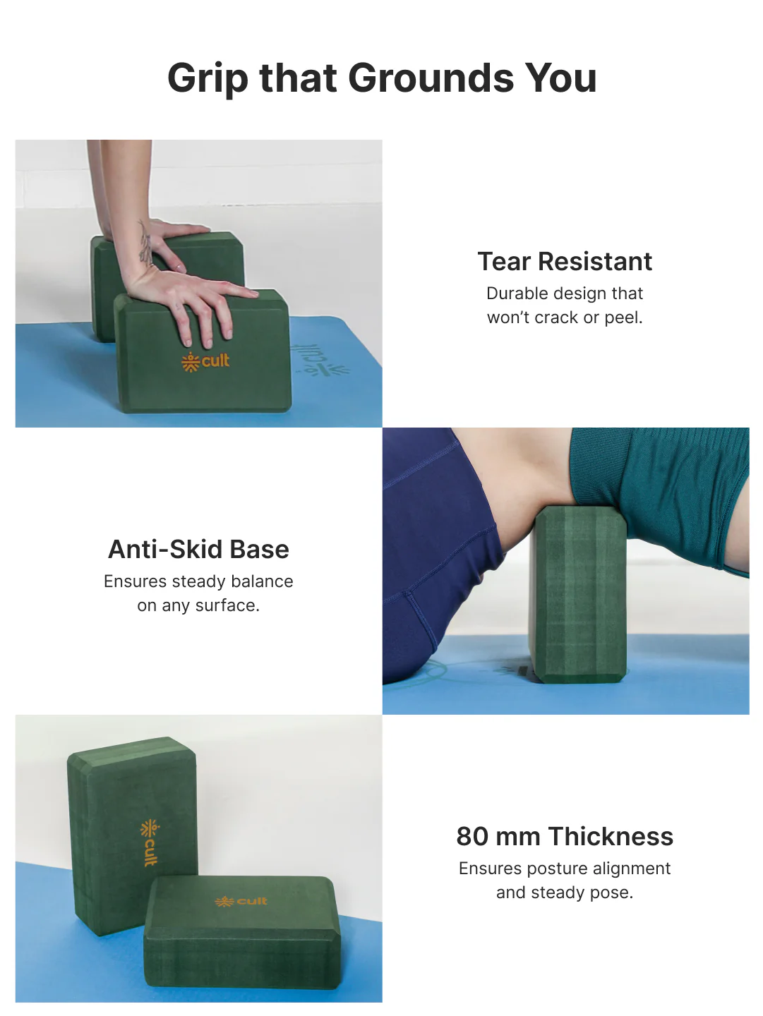 Pack of 2 EVA Yoga Blocks 80mm Green Non-Toxic, Anti-Skid & Durable - Image 5