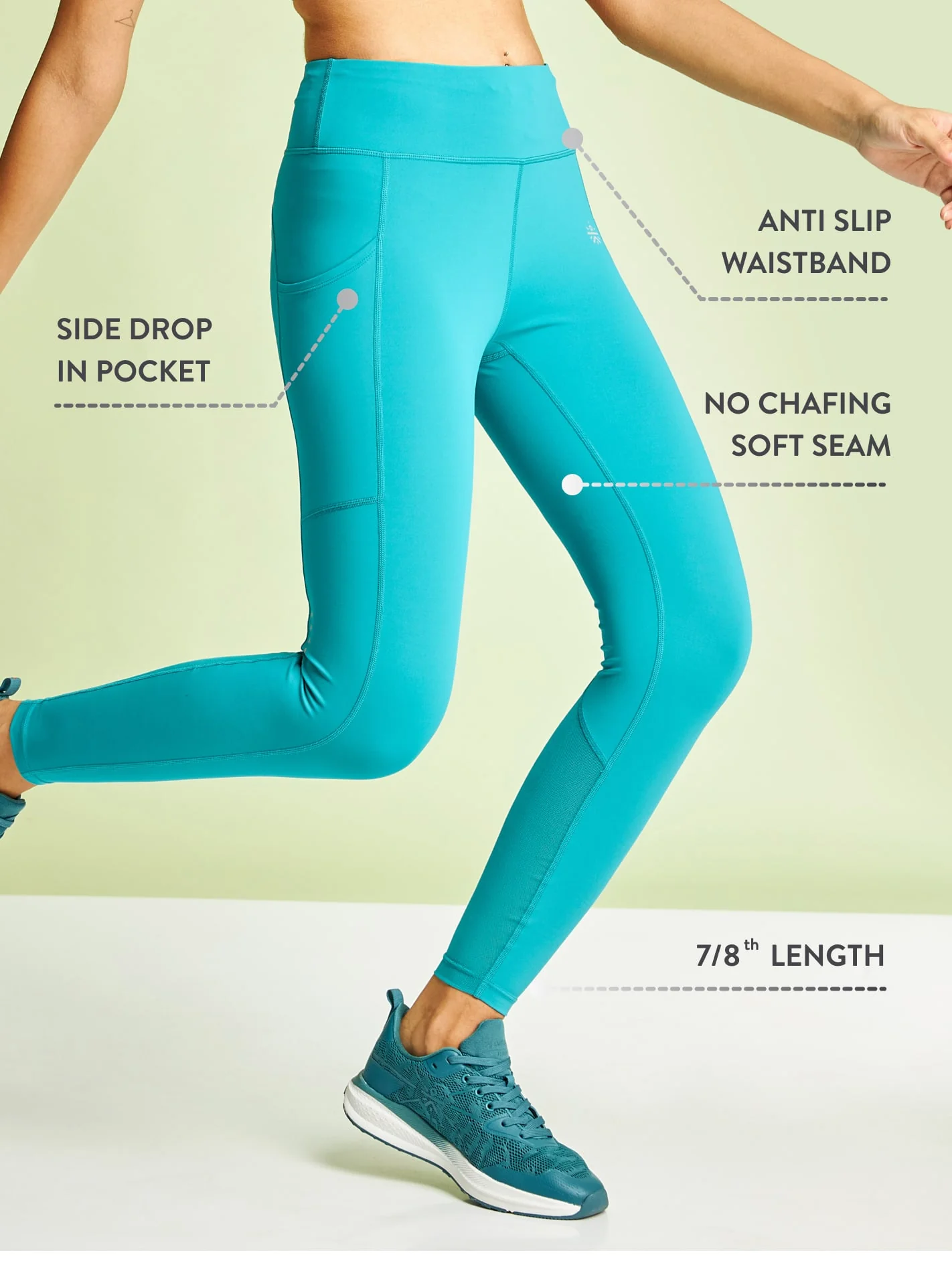 Sea Green Panelled High Waist Running Tights - Image 5