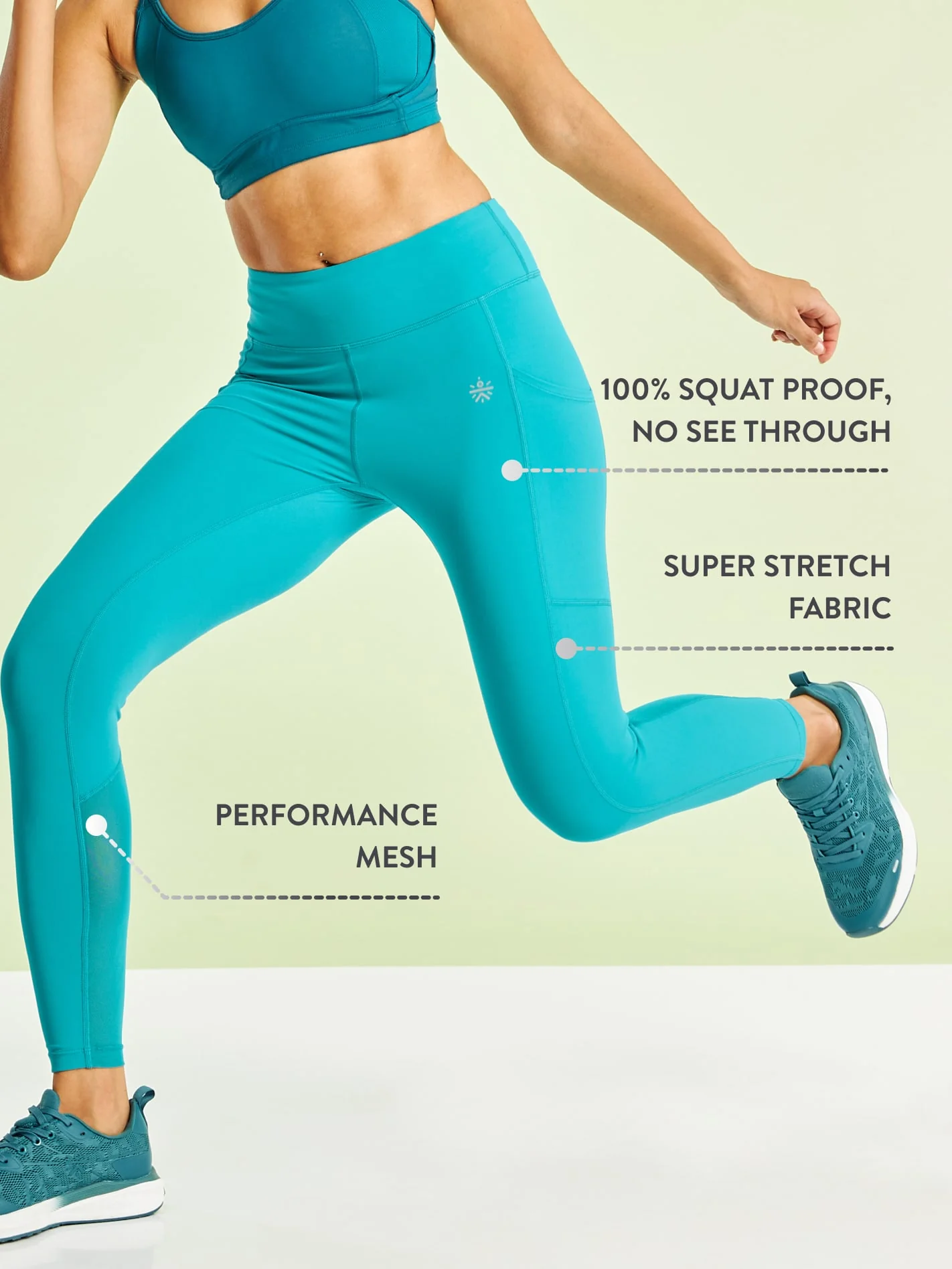 Sea Green Panelled High Waist Running Tights - Image 6