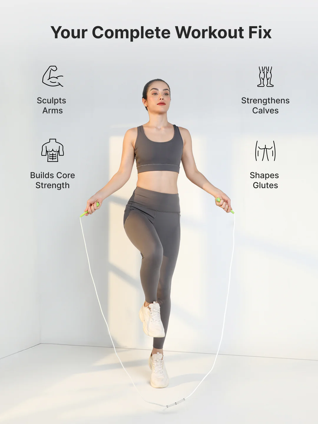 Pencil Skipping Rope for Gym & Home Exercise  Adjustable, Tangle-Free  White - Image 8