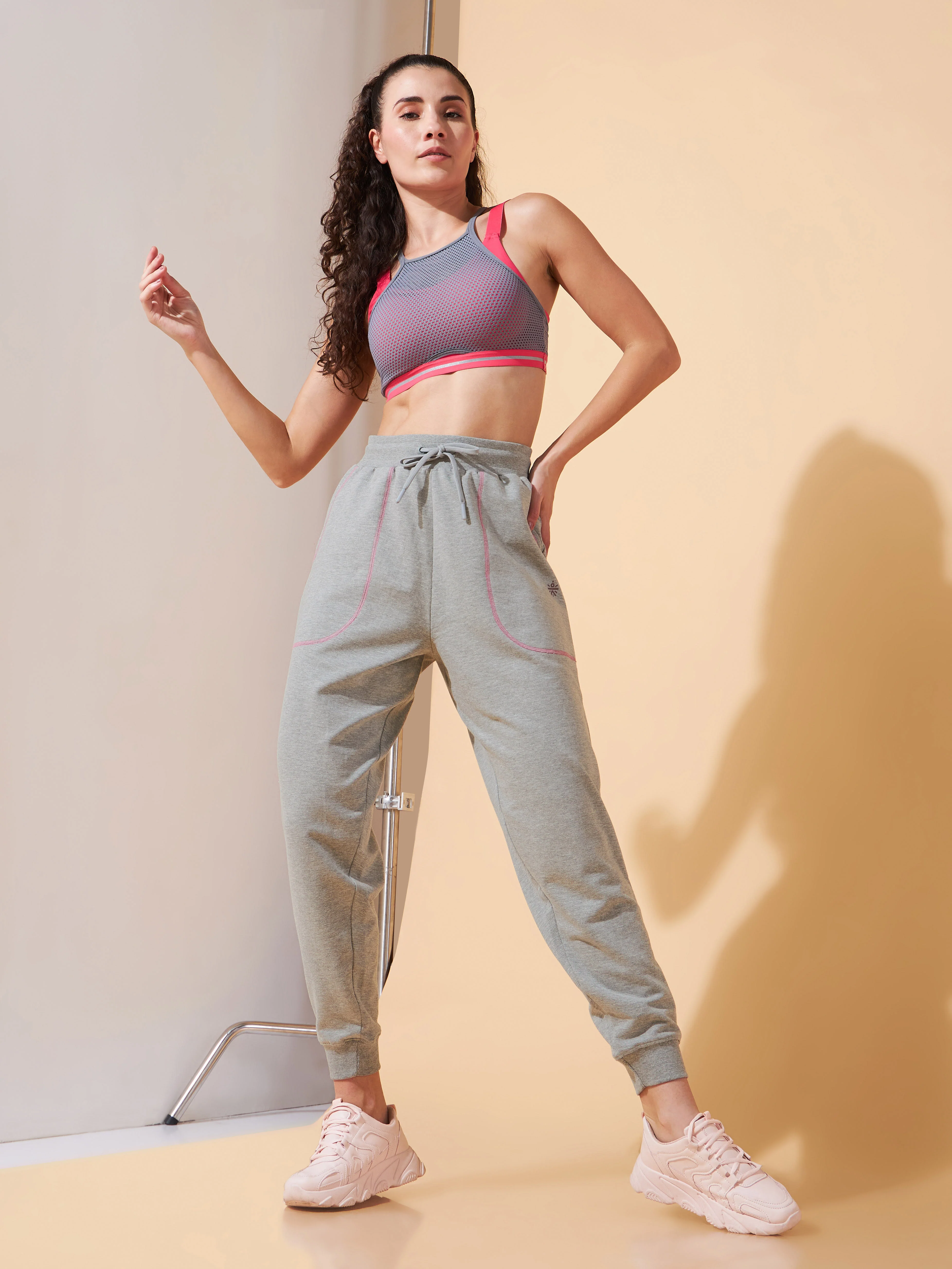 Women Grey Pop-up Thread Leisure Joggers - Image 2