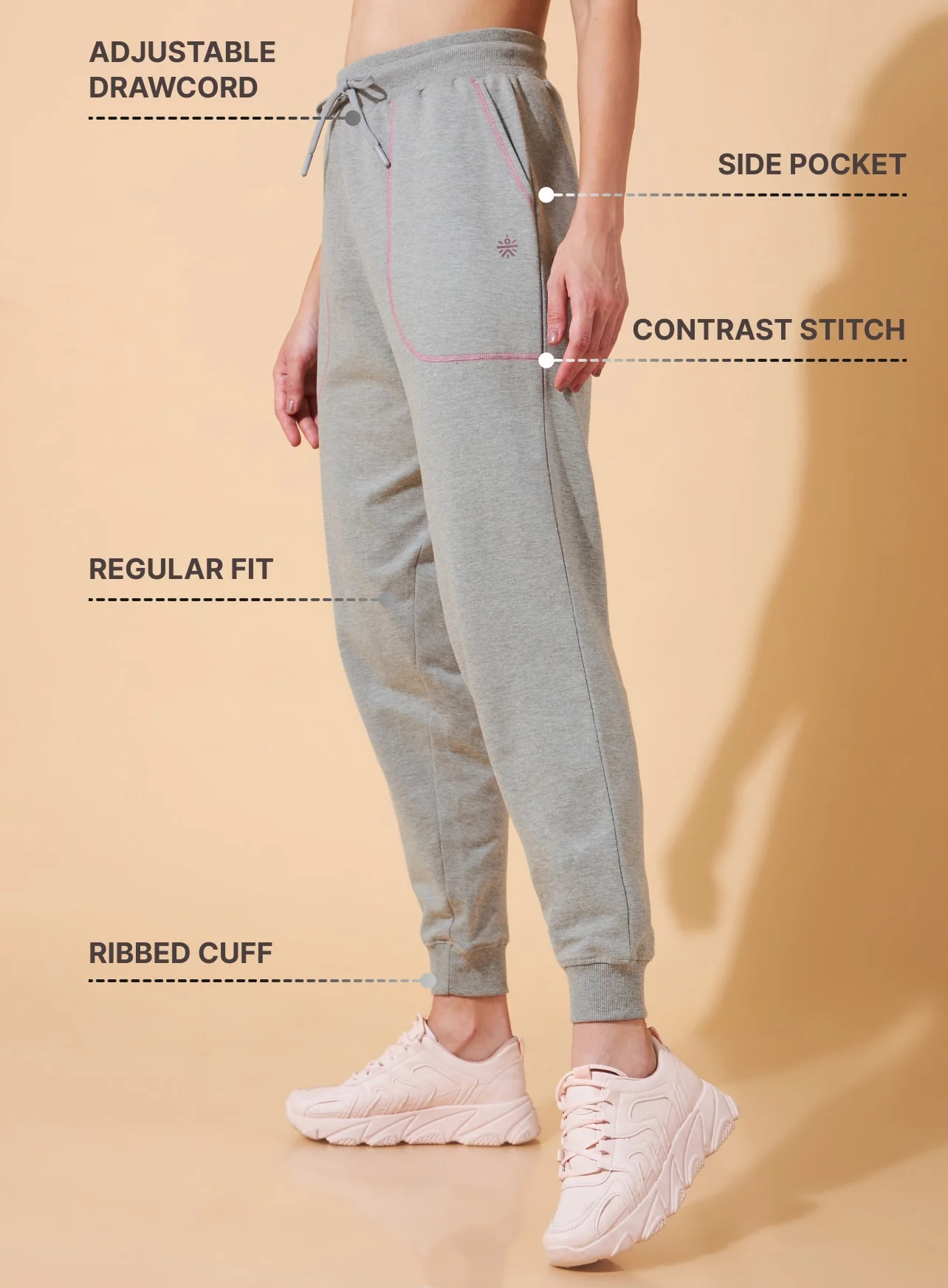 Women Grey Pop-up Thread Leisure Joggers - Image 4