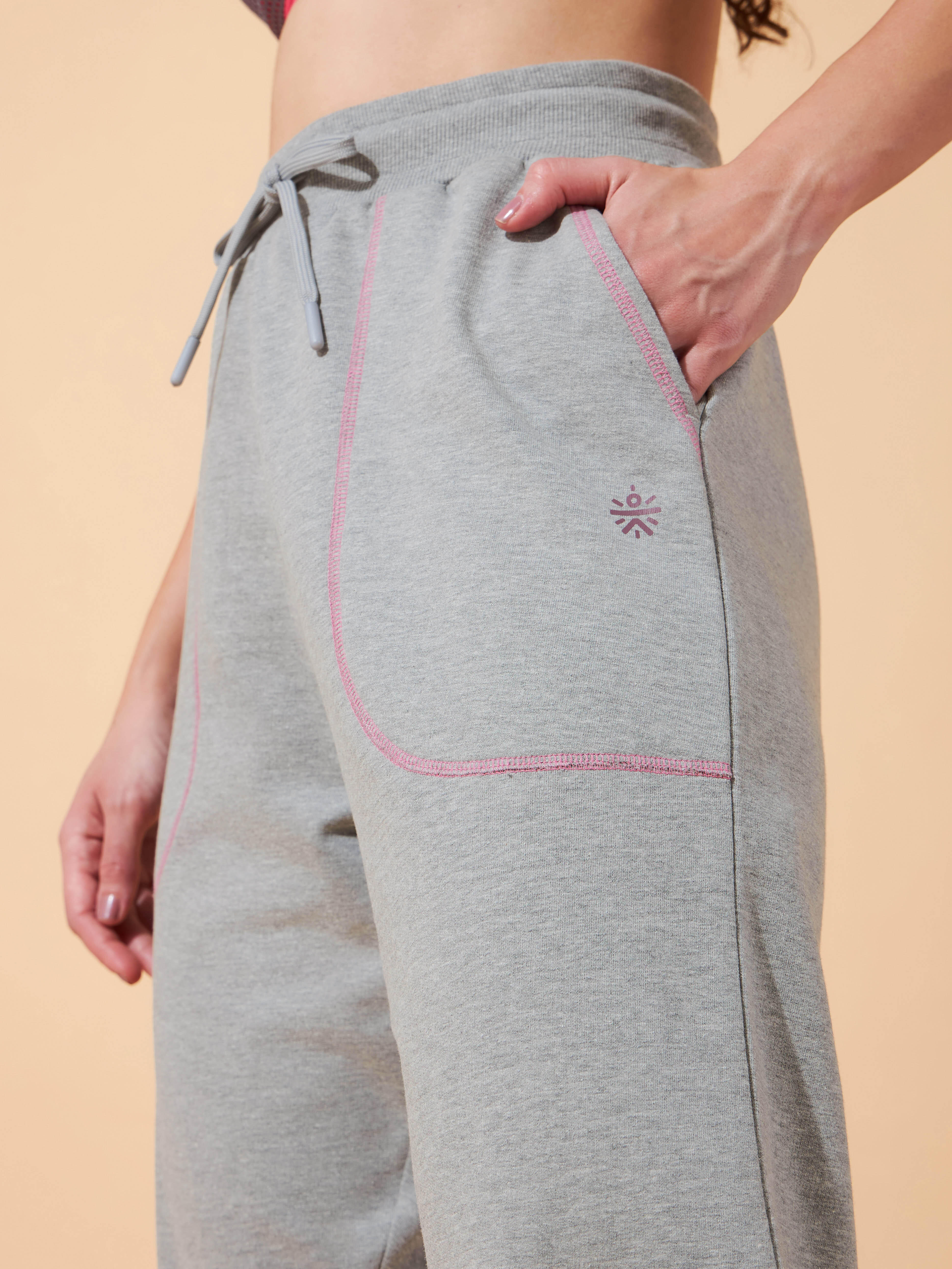 Women Grey Pop-up Thread Leisure Joggers - Image 6