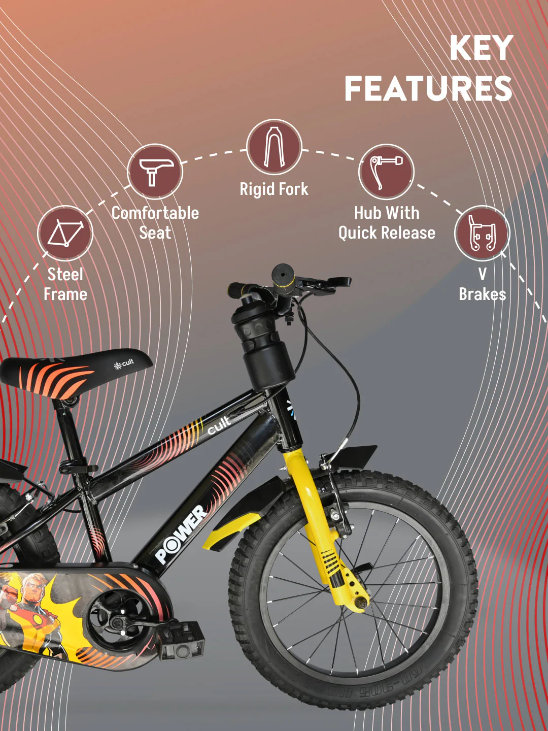 Power 16T Black Steel Kids Bike with Single Wall Rim, Rigid Fork and Free Trainer Sessions and Cycling Event - Image 2