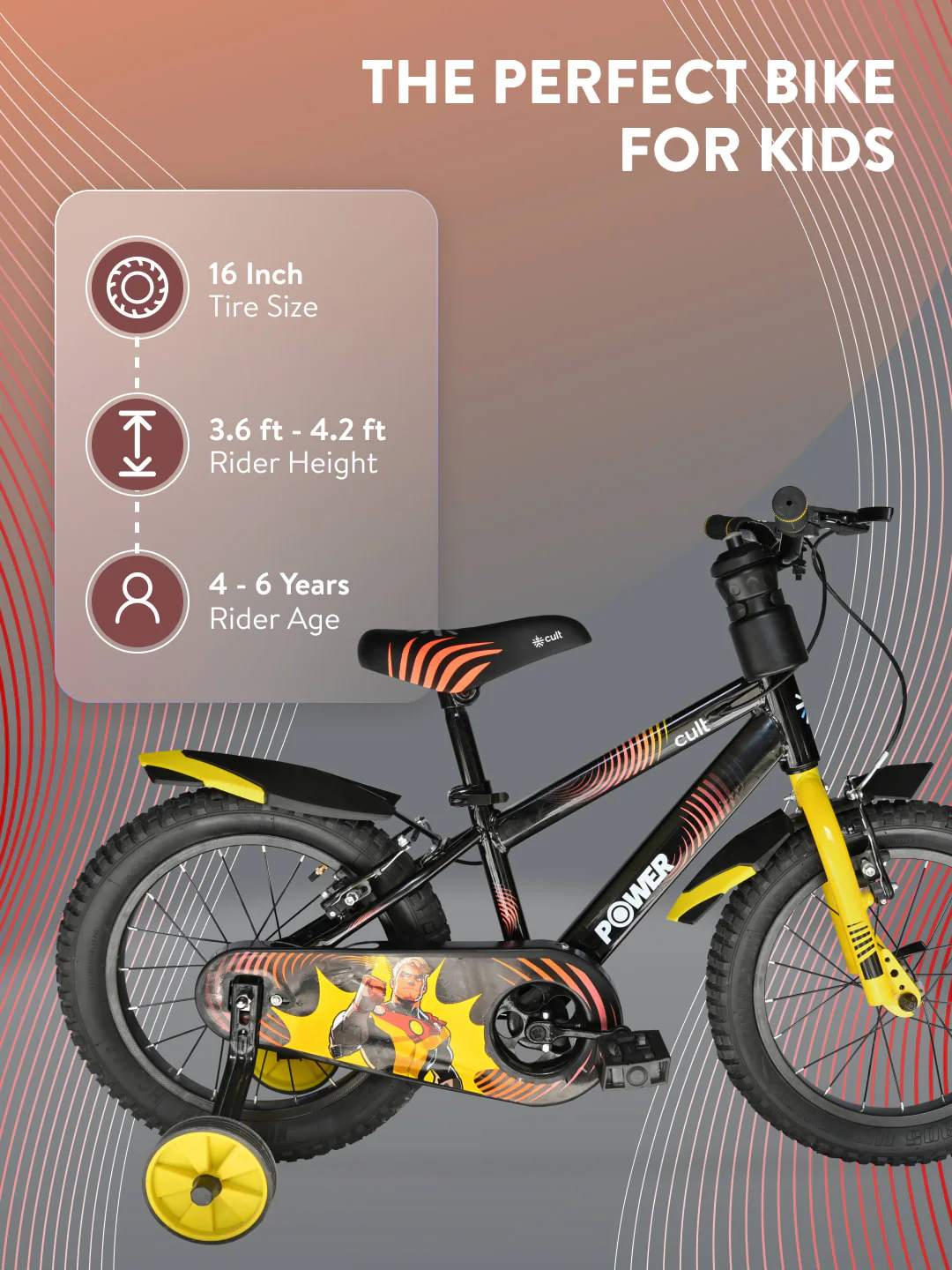 Power 16T Black Steel Kids Bike with Single Wall Rim, Rigid Fork and Free Trainer Sessions and Cycling Event - Image 8