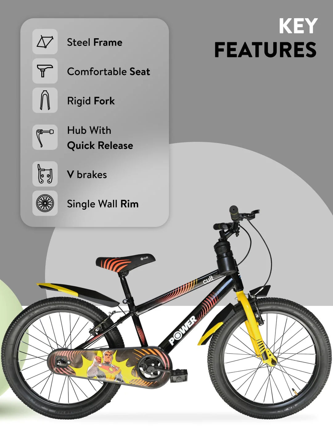 Power 20T Black Steel Kids Bike with Single Wall Rim, Rigid Fork and Free Trainer Sessions and Cycling Event - Image 2