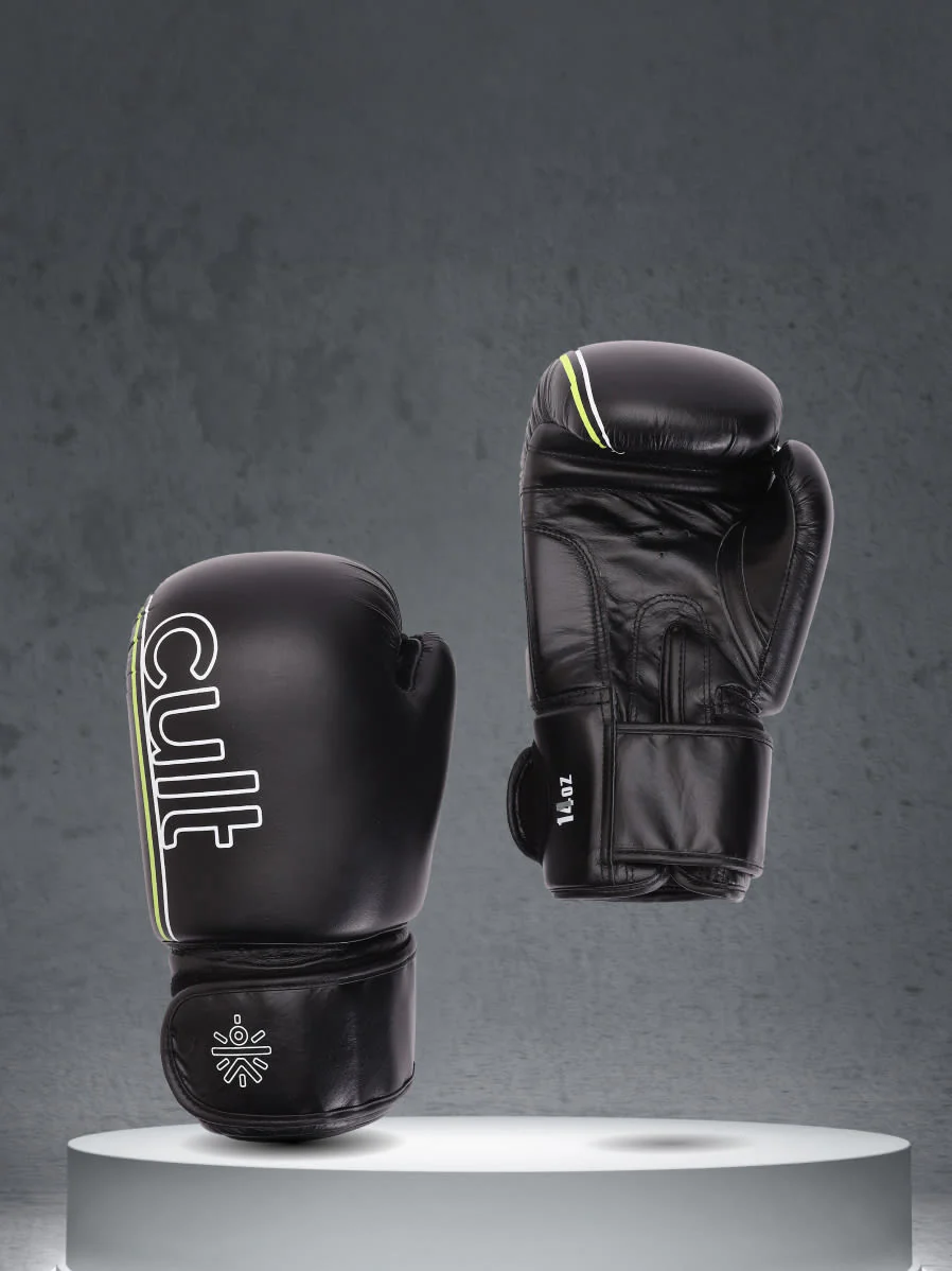 cult Premium Leather Boxing Gloves for Men & Women Foam Padding Thickness 35 mm Punching Bag Gloves for Boxing, Training, Kickboxing, Muay Thai, MMA Boxing Gloves Black & Green - Image 2