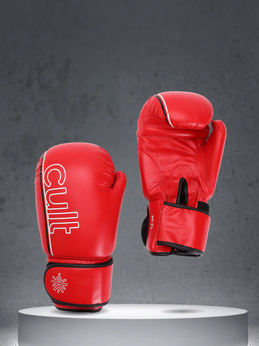 cult Premium Leather Boxing Gloves for Men & Women Foam Padding Punching Bag Gloves for Boxing, Training, Kickboxing, Muay Thai, MMA Boxing Gloves Red - Image 2