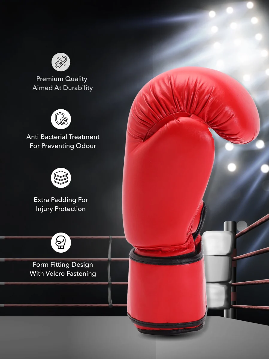 cult Premium Leather Boxing Gloves for Men & Women Foam Padding Punching Bag Gloves for Boxing, Training, Kickboxing, Muay Thai, MMA Boxing Gloves Red - Image 3