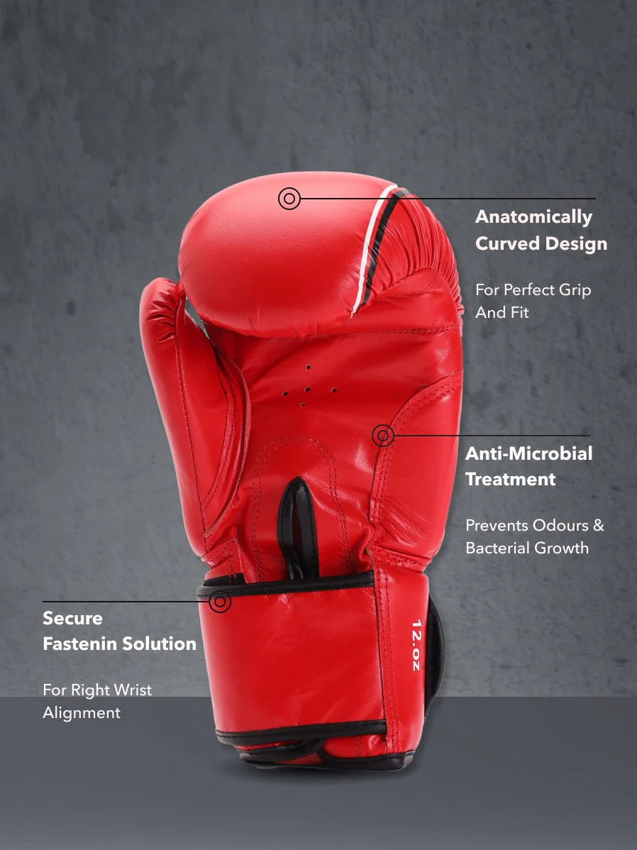 cult Premium Leather Boxing Gloves for Men & Women Foam Padding Punching Bag Gloves for Boxing, Training, Kickboxing, Muay Thai, MMA Boxing Gloves Red - Image 4