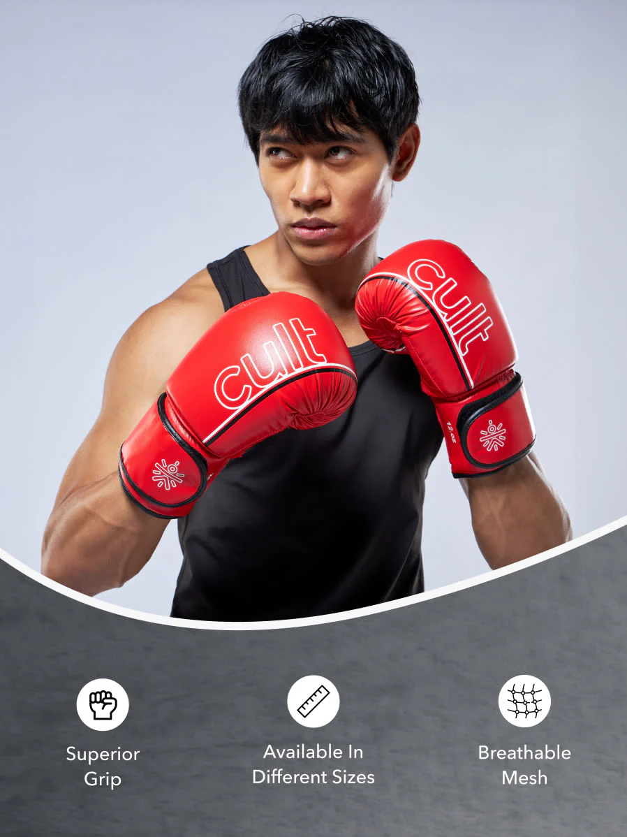 cult Premium Leather Boxing Gloves for Men & Women Foam Padding Punching Bag Gloves for Boxing, Training, Kickboxing, Muay Thai, MMA Boxing Gloves Red - Image 5