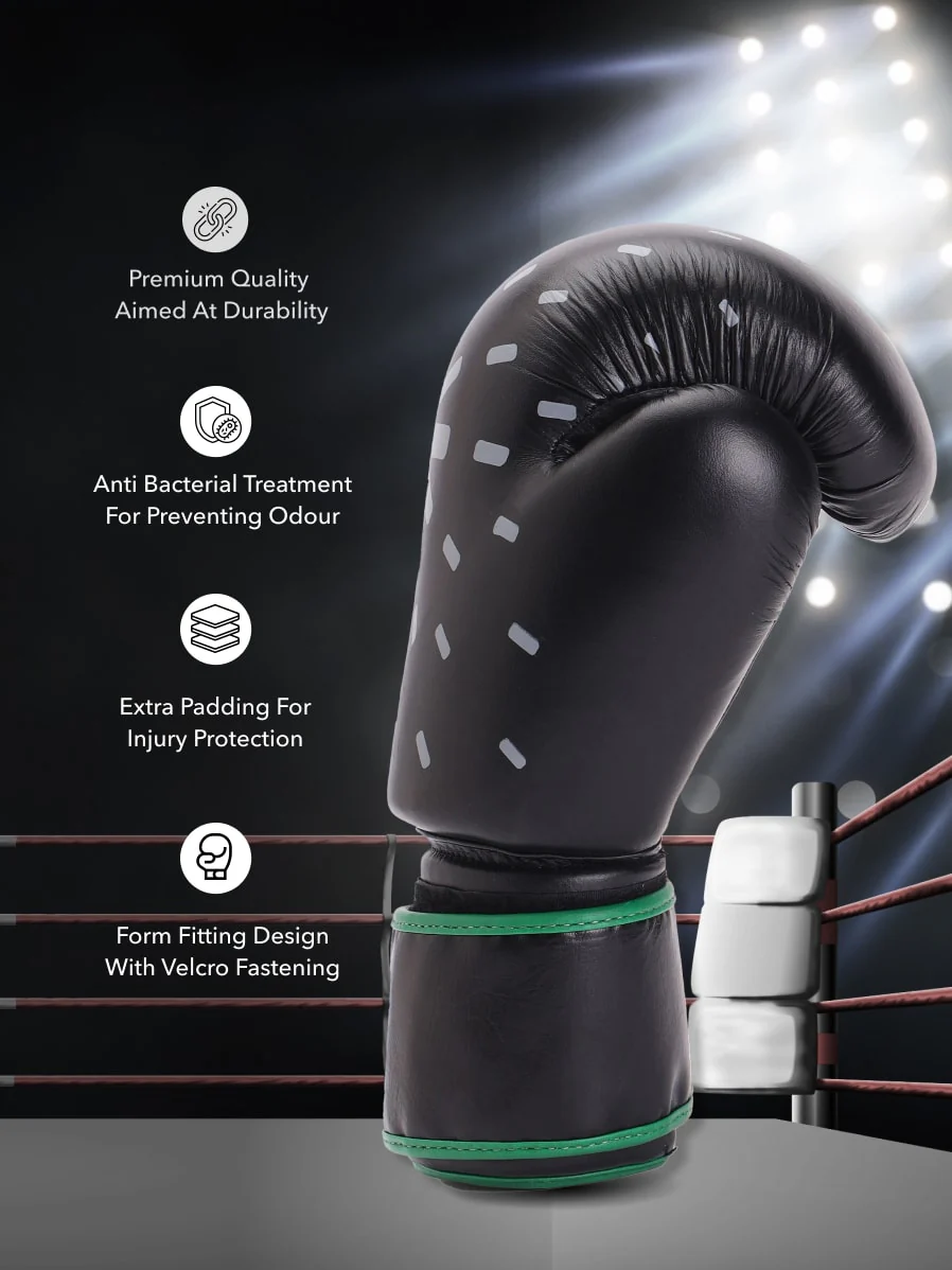 cult Premium Leather Boxing Gloves for Men & Women Foam Padding Thickness 35 mm Punching Bag Gloves for Boxing, Training, Kickboxing, Muay Thai, MMA Boxing Gloves Black/Green - Image 3