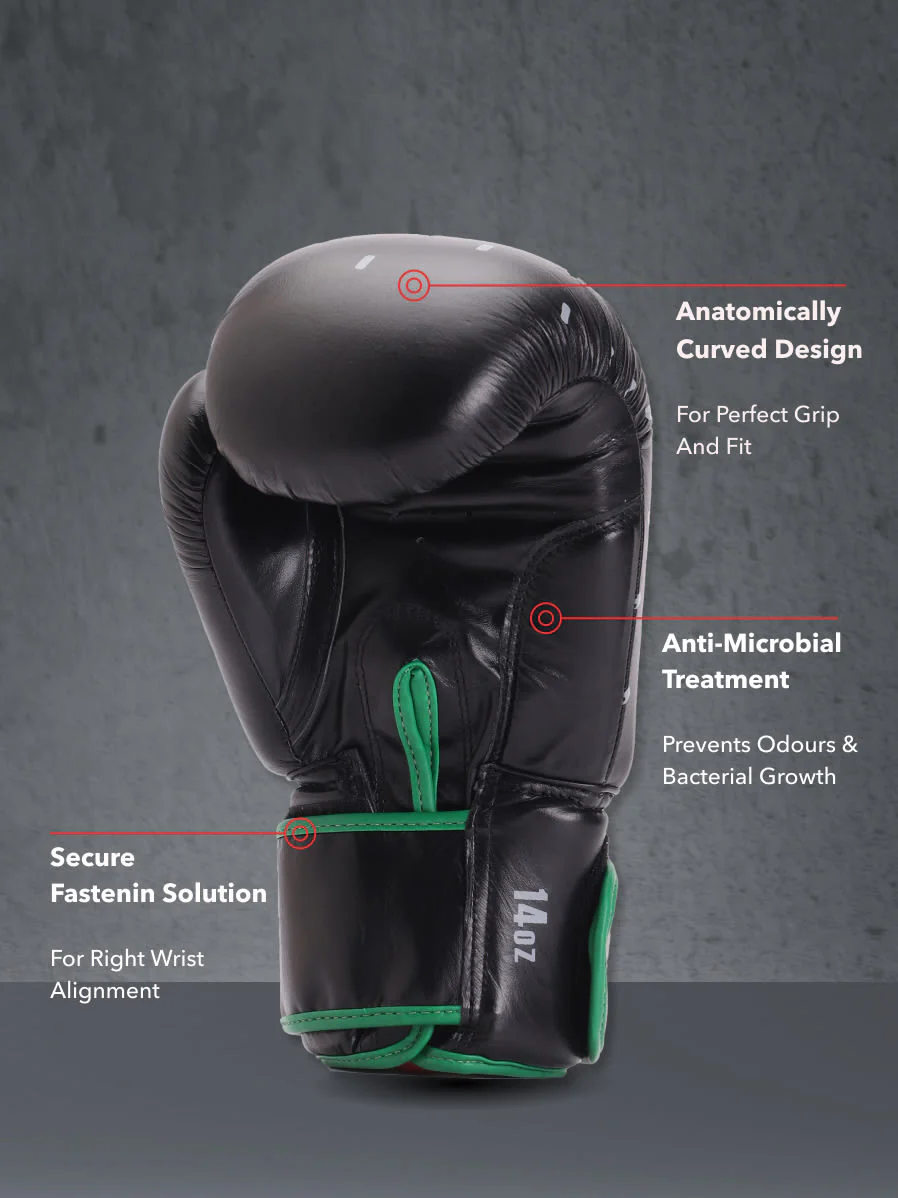 cult Premium Leather Boxing Gloves for Men & Women Foam Padding Thickness 35 mm Punching Bag Gloves for Boxing, Training, Kickboxing, Muay Thai, MMA Boxing Gloves Black/Green - Image 4