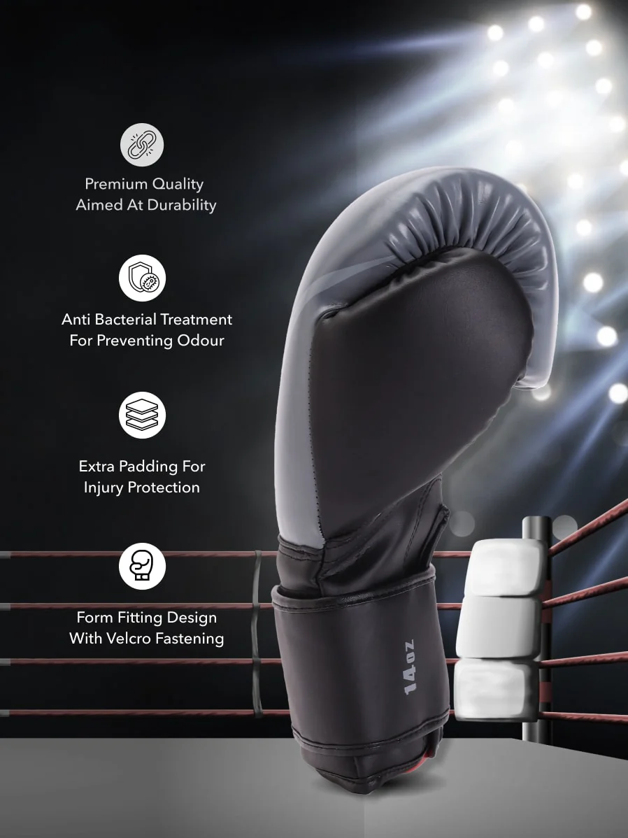 cult PVC Boxing Gloves for Men & Women Foam Padding Thickness 25mm Punching Bag Gloves for Boxing, Training, Kickboxing, Muay Thai, MMA Grey - Image 2