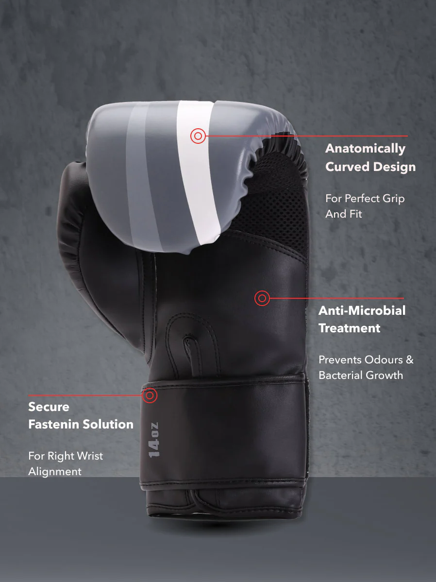 cult PVC Boxing Gloves for Men & Women Foam Padding Thickness 25mm Punching Bag Gloves for Boxing, Training, Kickboxing, Muay Thai, MMA Grey - Image 3