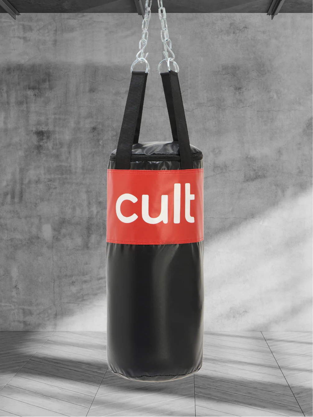cult Punching Bag Black & Red 3ft Heavy Duty Punching Bag for Boxing, Kickboxing, MMA Training Reinforced Stitching Durable PU Leather Hanging Chain Included Unfilled Easy to Install For Home & Gym Use - Image 2