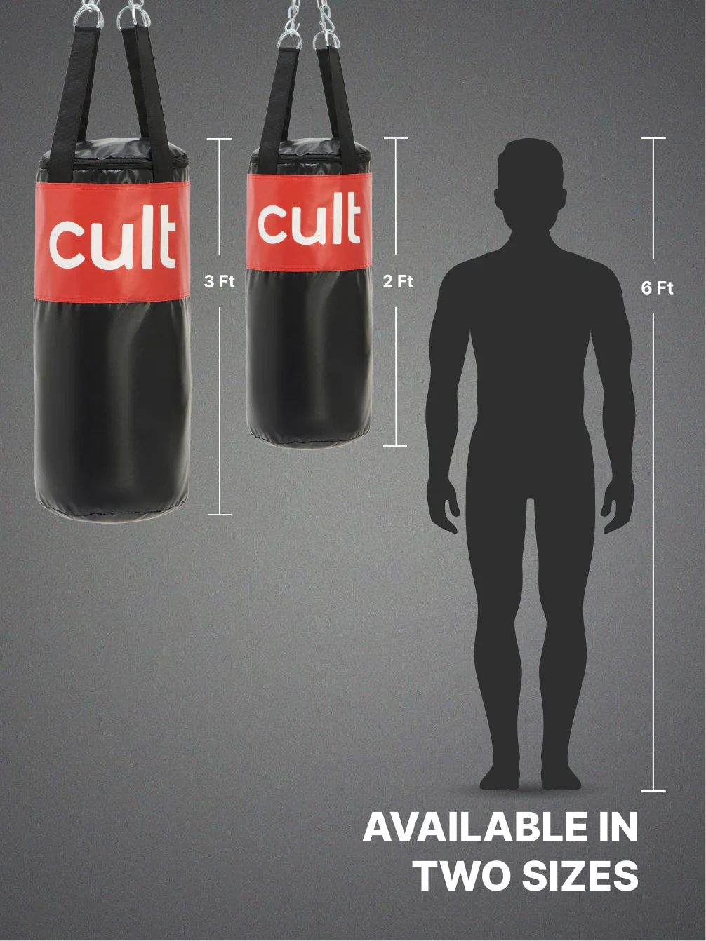 cult Punching Bag Black & Red 3ft Heavy Duty Punching Bag for Boxing, Kickboxing, MMA Training Reinforced Stitching Durable PU Leather Hanging Chain Included Unfilled Easy to Install For Home & Gym Use - Image 5