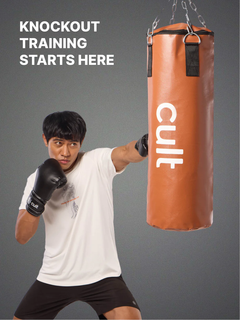 cult Punching Bag Tan 4ft Heavy Duty Punching Bag for Boxing, Kickboxing, MMA Training Reinforced Stitching Durable PU Leather Hanging Chain Included Unfilled Easy to Install For Home & Gym Use - Image 2
