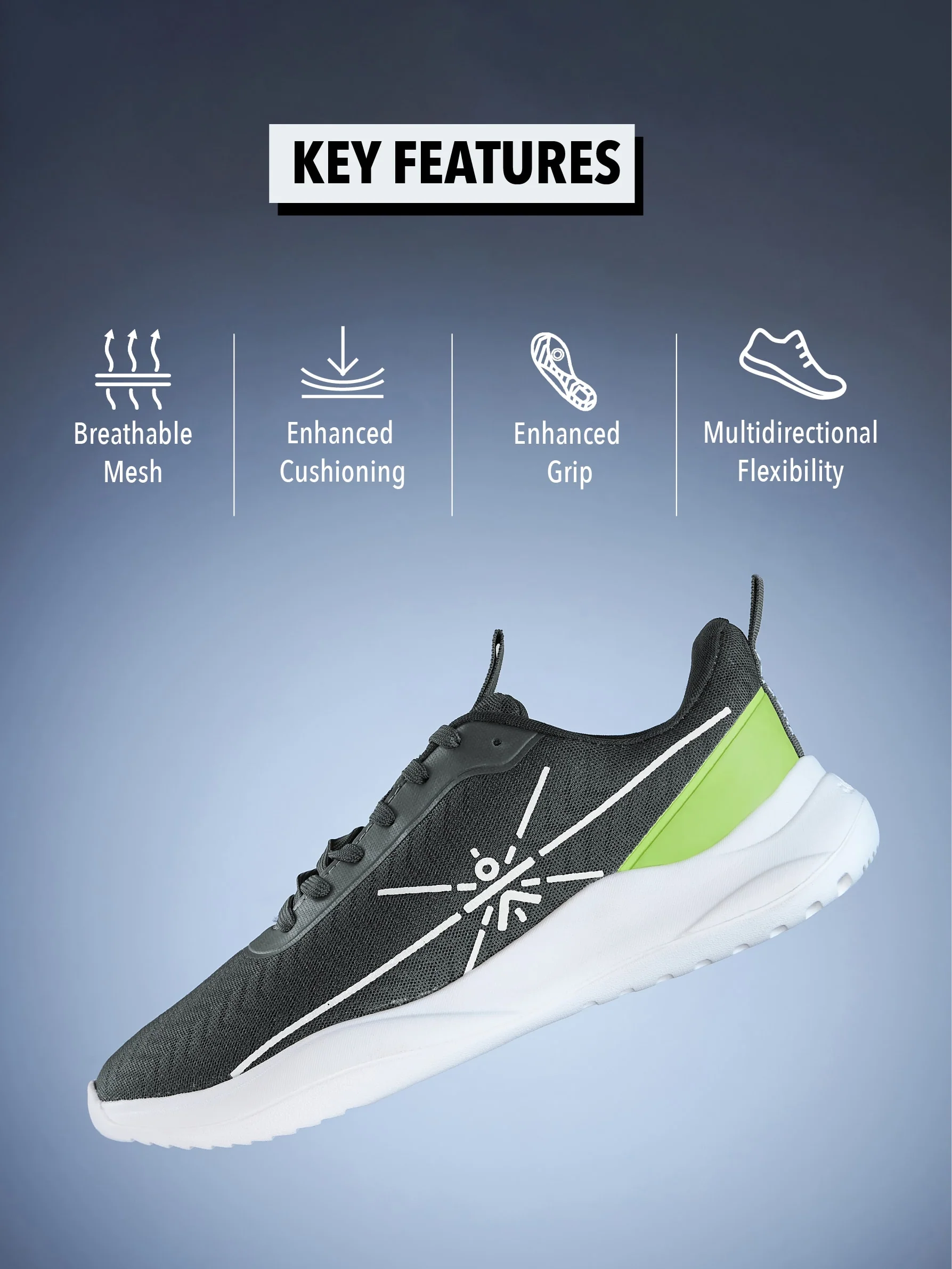 cult Racer Men Running Shoes - Dark Grey/Green - Image 3