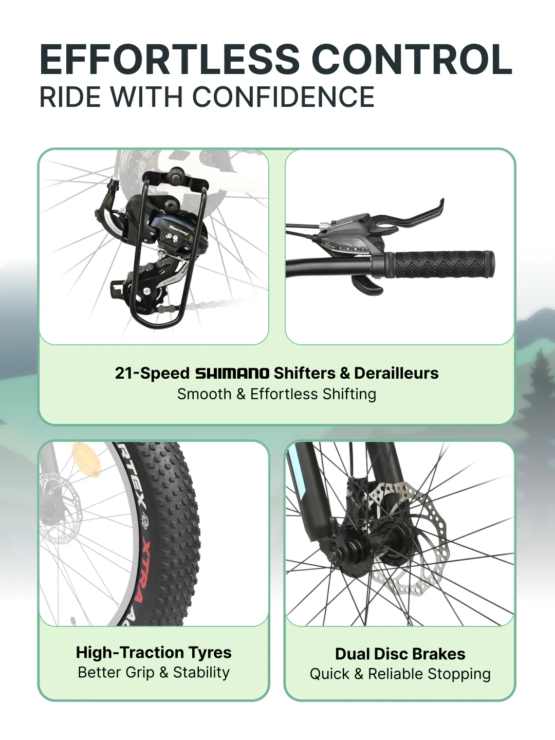 Rogue Mountain Bike Steel 21 Speed Cycle 26 inch Fat Tyre, Grey With Front Suspension, Single Wall Rim and Dual Disc Brakes, Ideal For 5 ft to 5.7 ft - Image 3