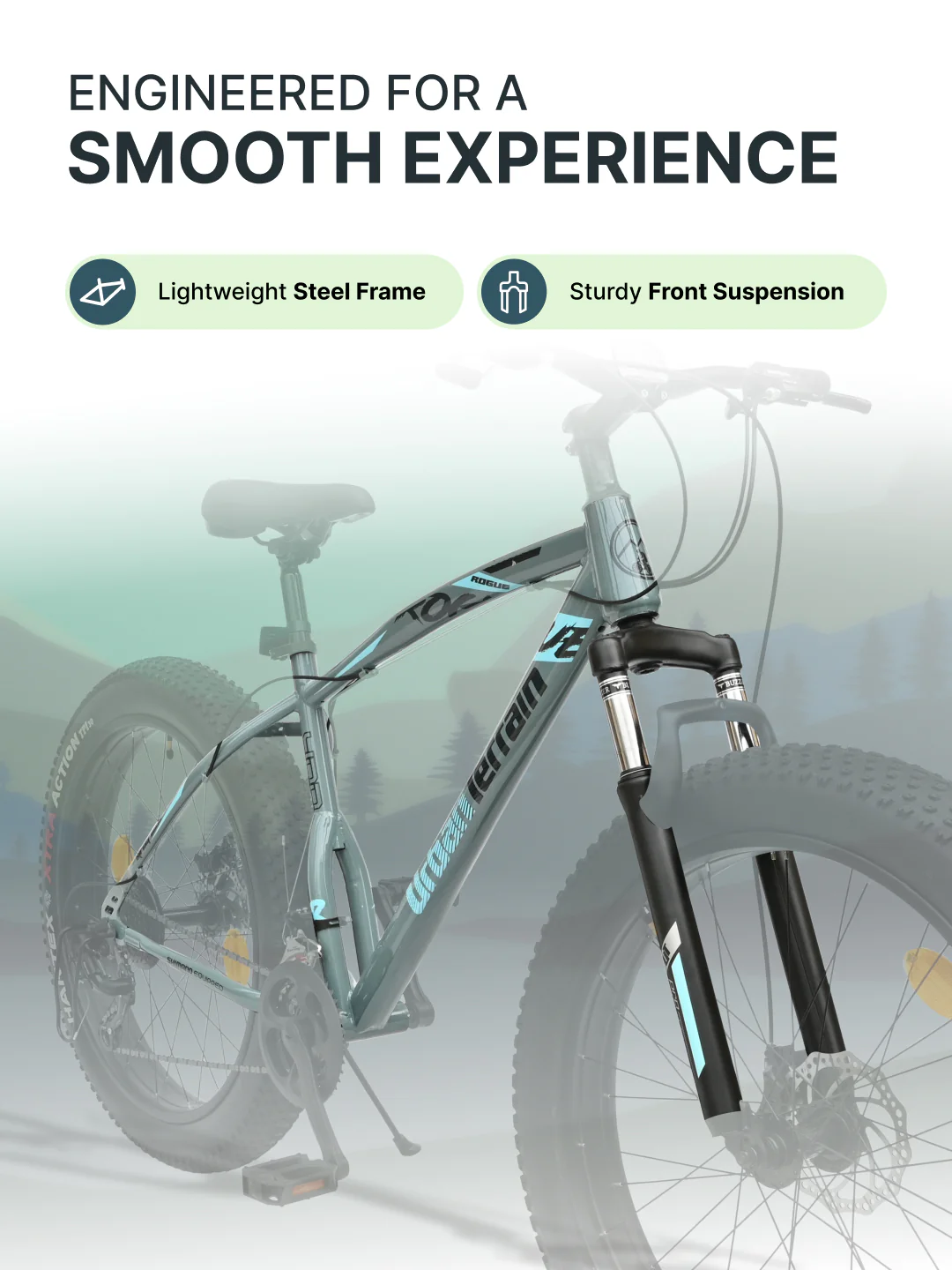 Rogue Mountain Bike Steel 21 Speed Cycle 26 inch Fat Tyre, Grey With Front Suspension, Single Wall Rim and Dual Disc Brakes, Ideal For 5 ft to 5.7 ft - Image 4