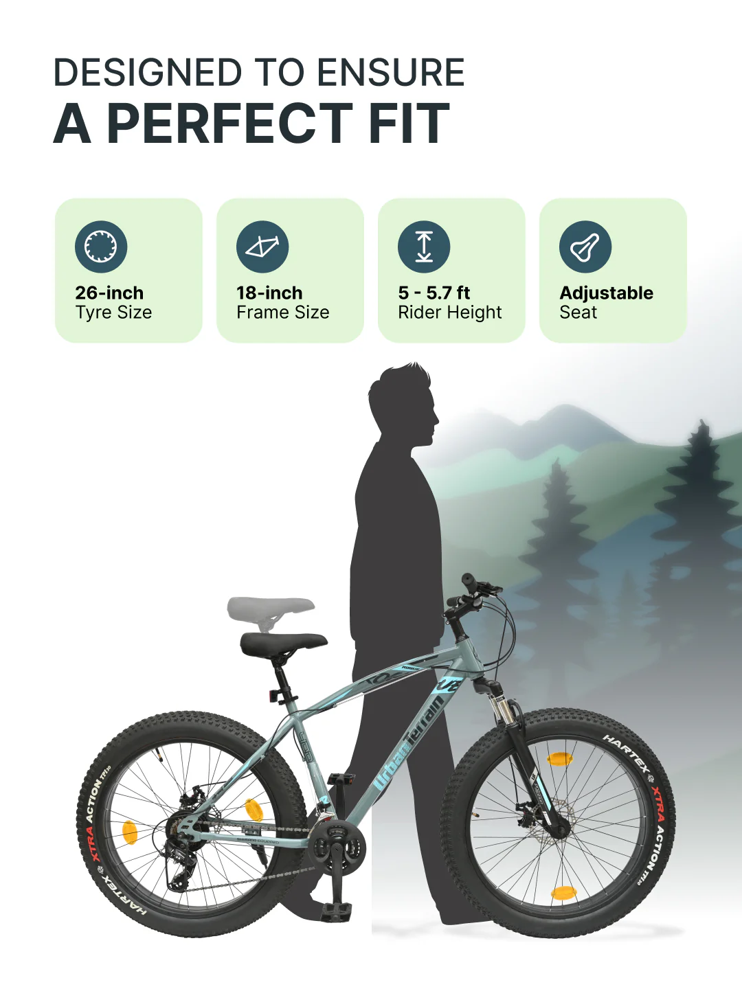 Rogue Mountain Bike Steel 21 Speed Cycle 26 inch Fat Tyre, Grey With Front Suspension, Single Wall Rim and Dual Disc Brakes, Ideal For 5 ft to 5.7 ft - Image 6