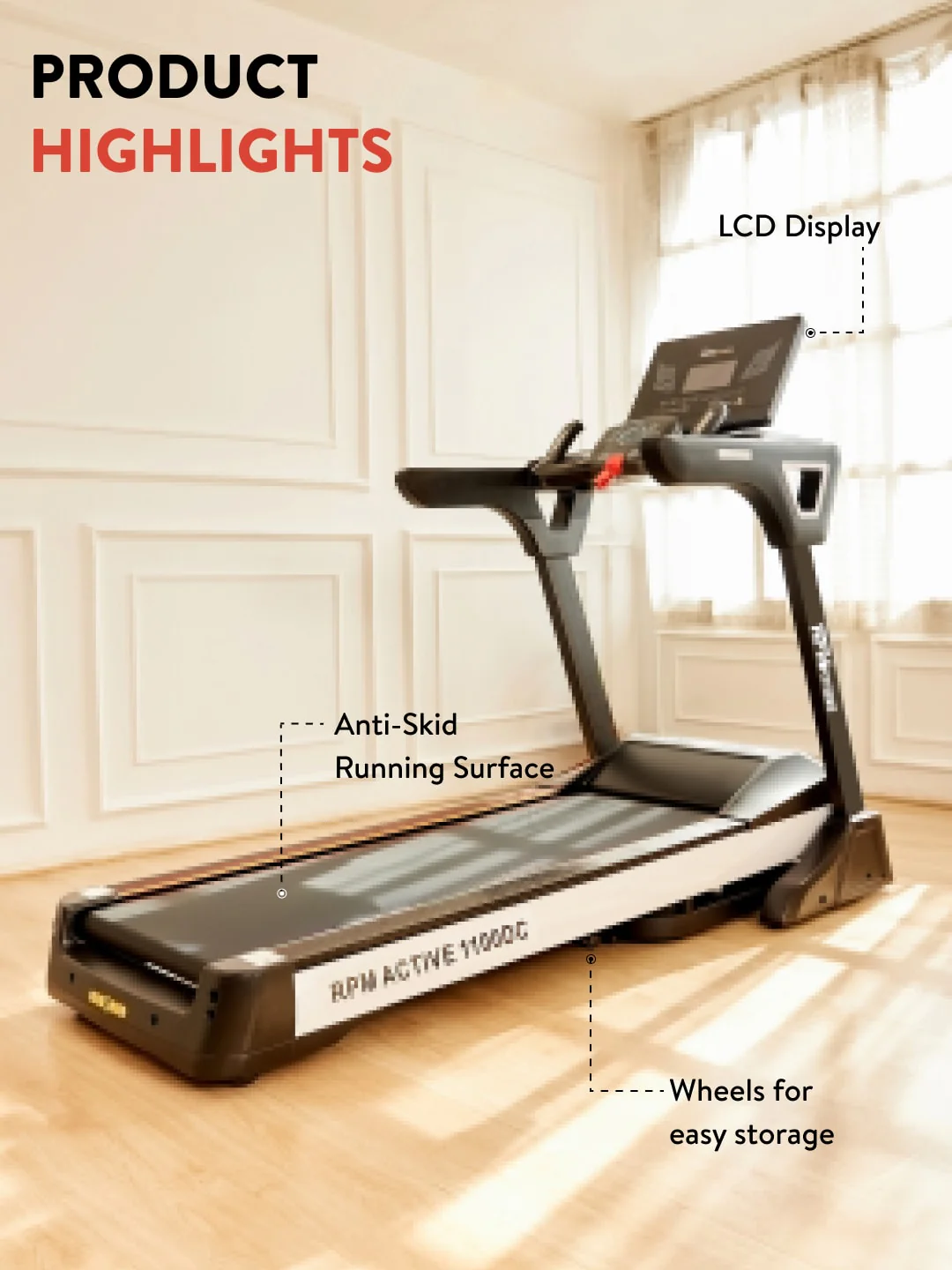 RPM Active1100DC 6 HP Peak Treadmill | 15-level Auto-Incline | Max Weight-140kg | Max Speed-18kmph (with 6 Months extended warranty) - Image 2
