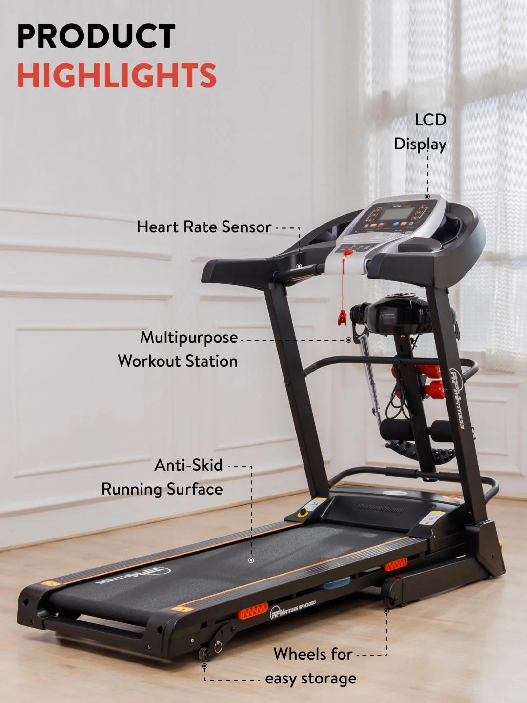 RPM3000 3.5HP DC Treadmill | 3-level Manual-Incline & Massager | Max Weight-110kg | Max Speed-14kmph (with 6 months extended warranty) - Image 3