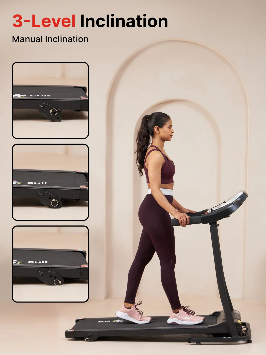 Cultrun S3.0 3HP Peak Treadmill | 3-level Manual-Incline | Max Weight-100kg | Max Speed-10kmph (with 6 months extended warranty) - Image 5
