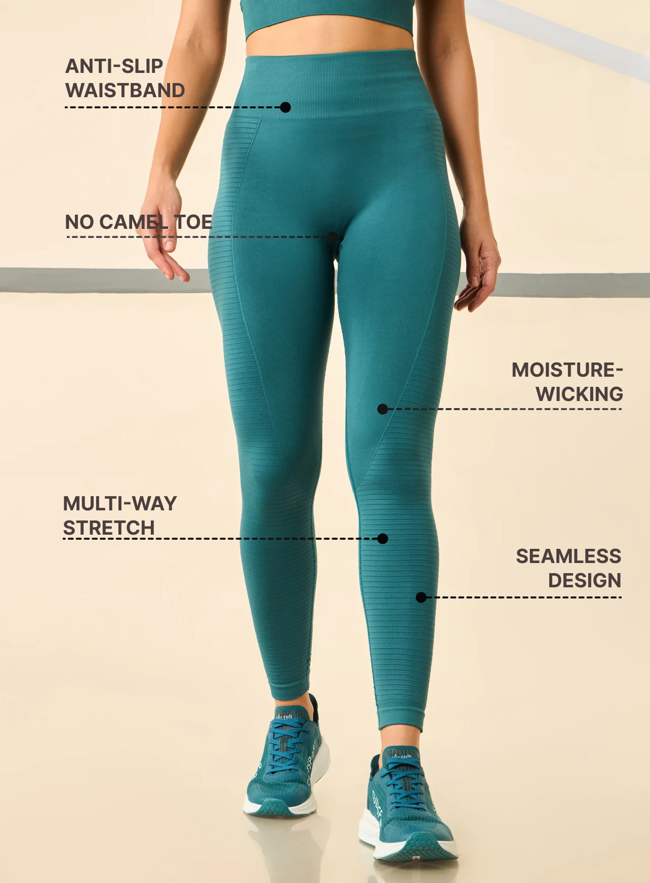 Sea Green Seamless Body Snug Jacquard Structured Sports Tights - Image 4