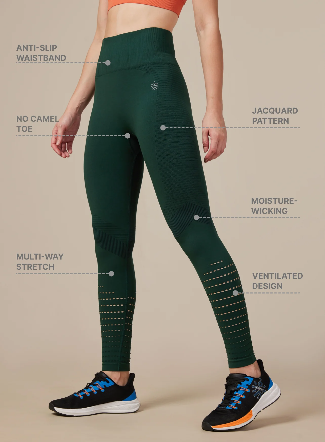 Green Seamless Jacquard Tights - Image 3