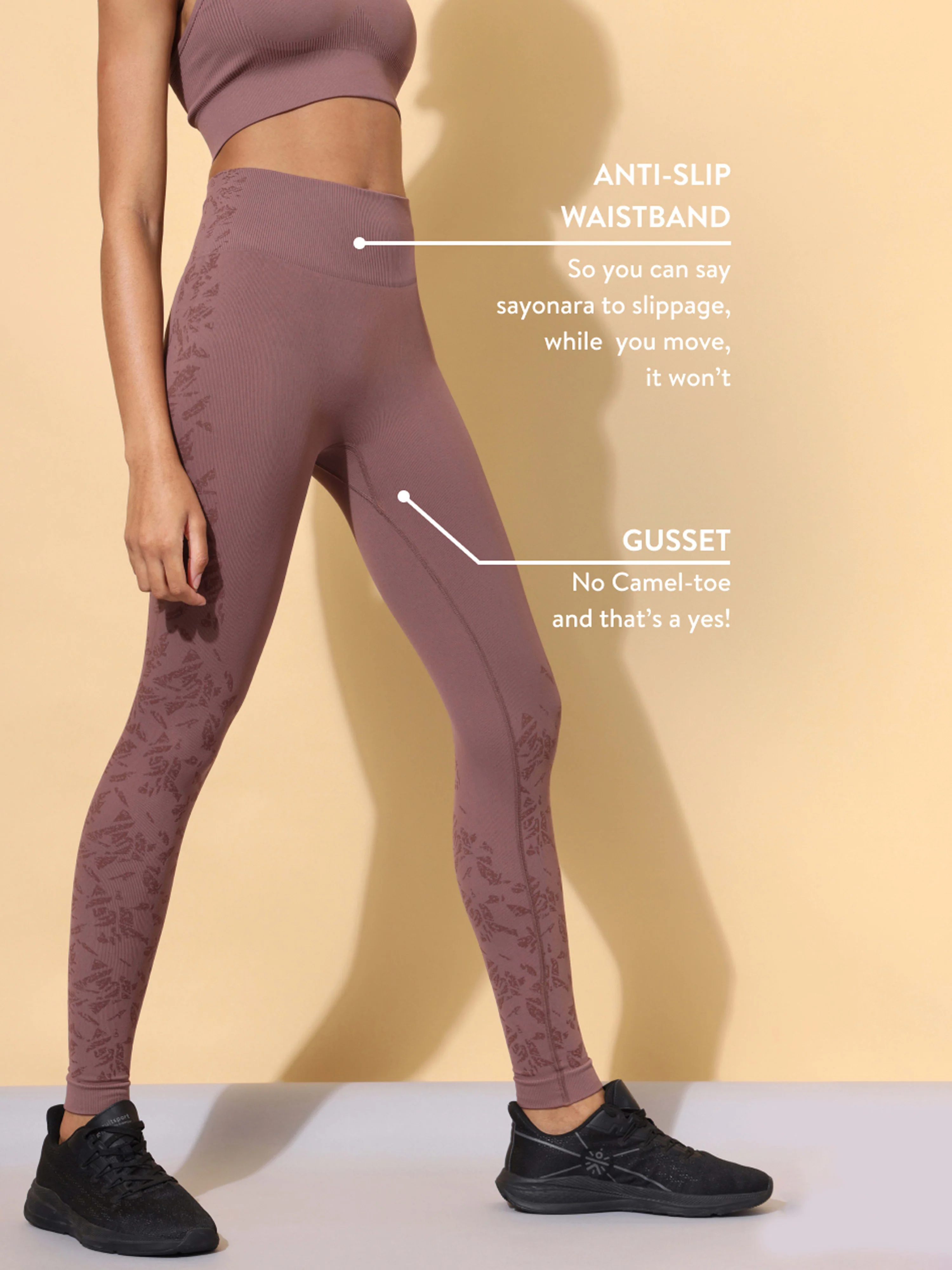 Brown Seamless Jacquard Tights - Image 3