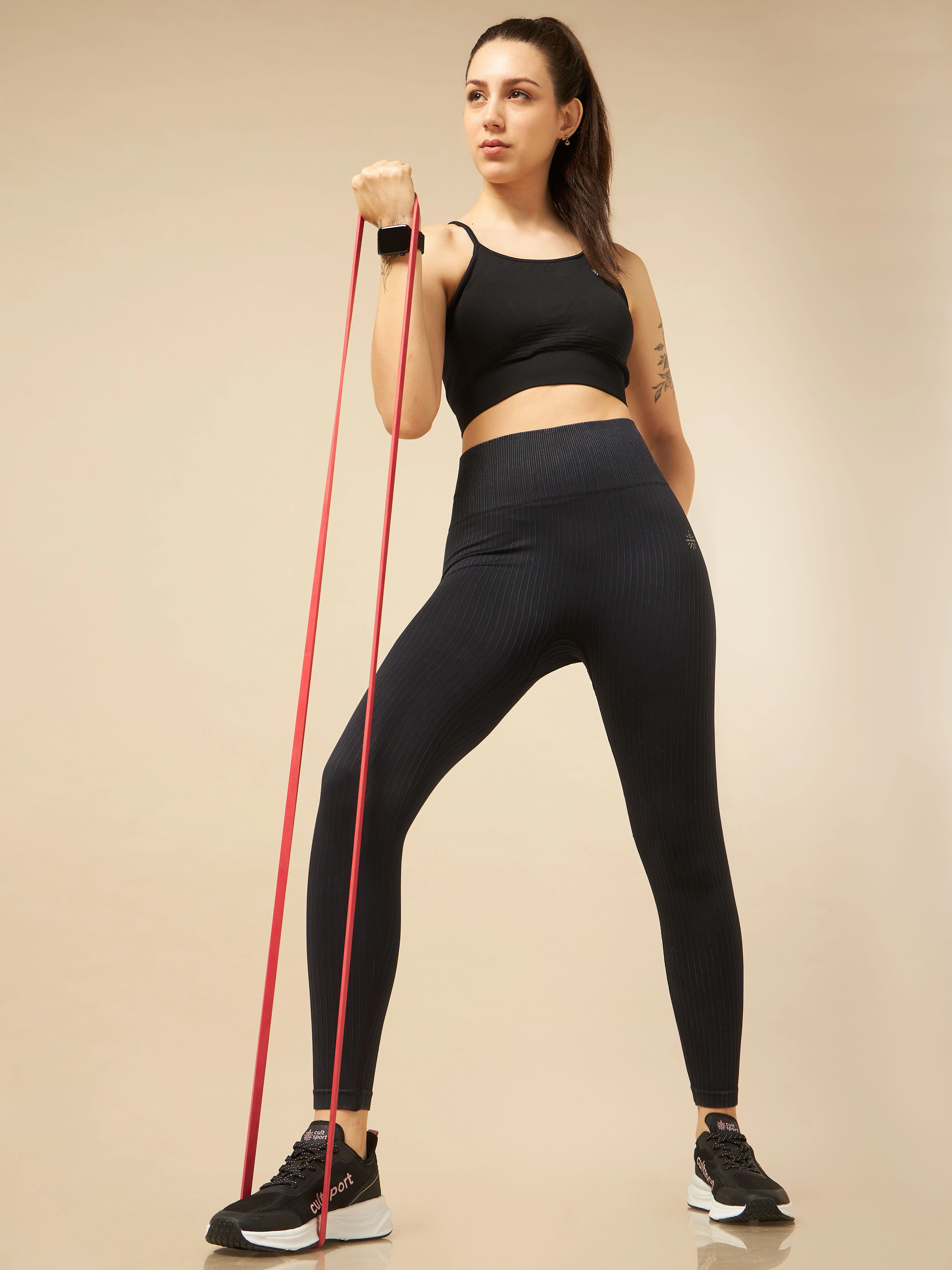 Black Seamless Striped Tights - Image 2