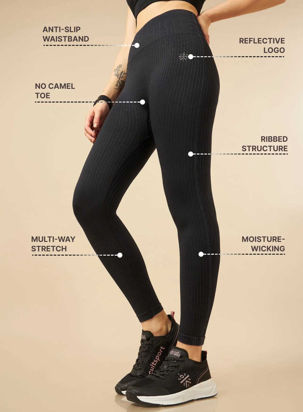 Black Seamless Striped Tights - Image 7