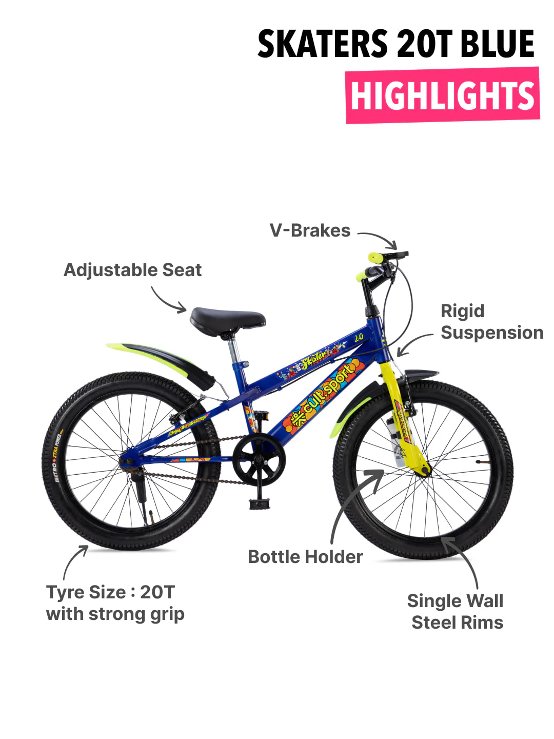Skater 20T Steel Frame Kids Bike Blue - Image 3