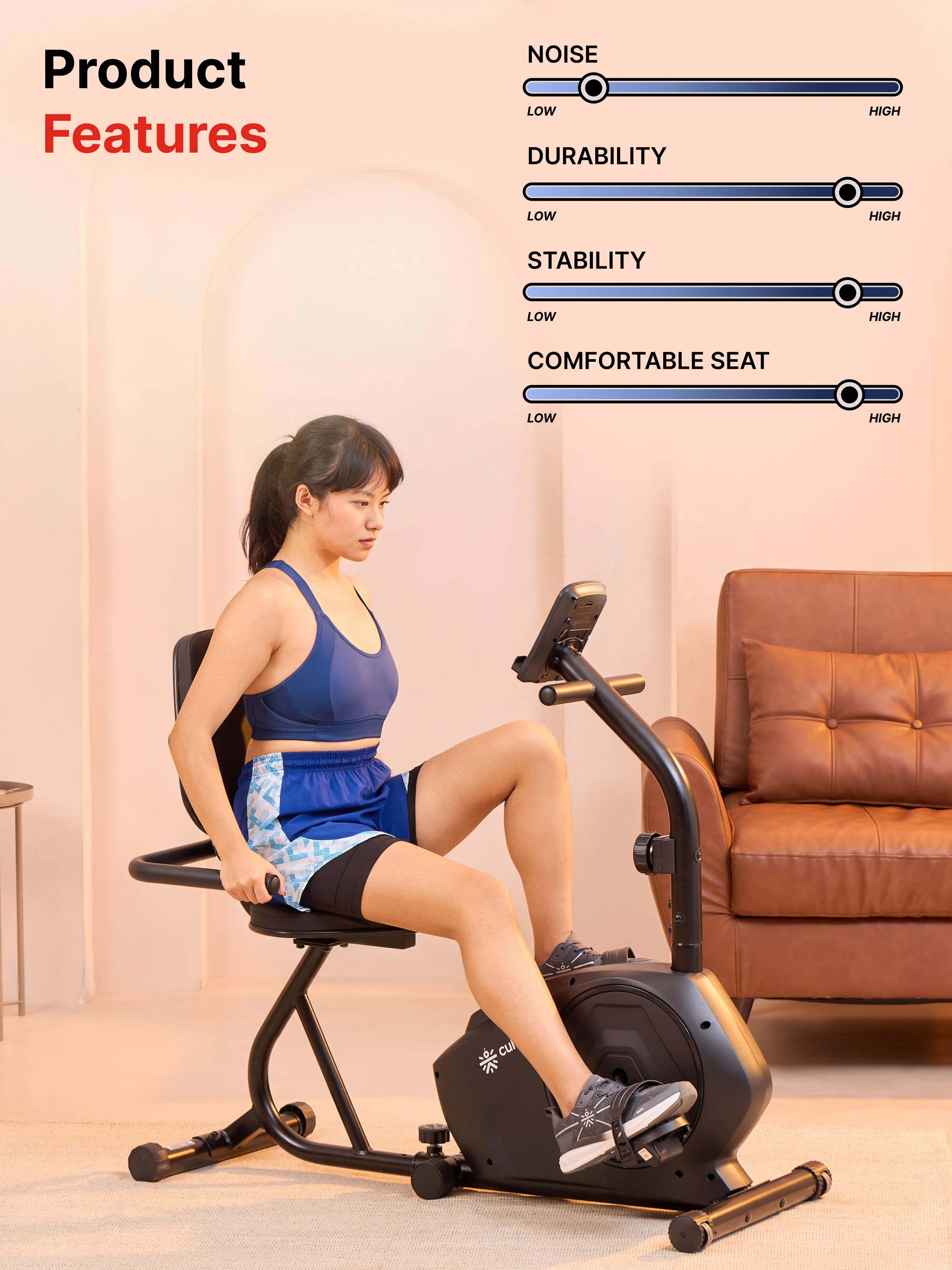 Smartbike Bari Recumbent Bike with Max Weight support 110 kg | Heart Rate Sensor with Adjustable Seat – Black (with 6 Months Extended Warranty) - Image 4