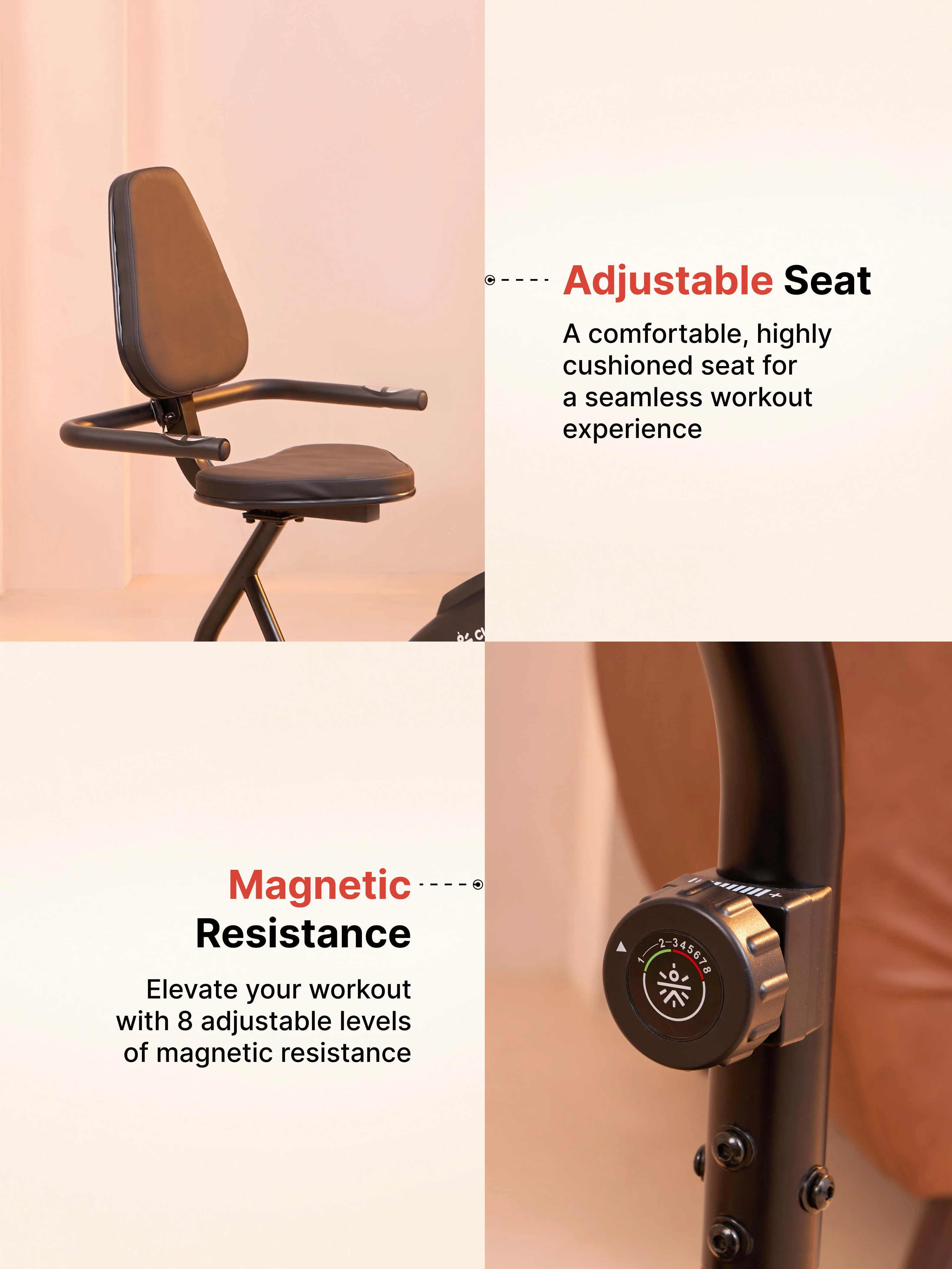 Smartbike Bari Recumbent Bike with Max Weight support 110 kg | Heart Rate Sensor with Adjustable Seat – Black (with 6 Months Extended Warranty) - Image 5