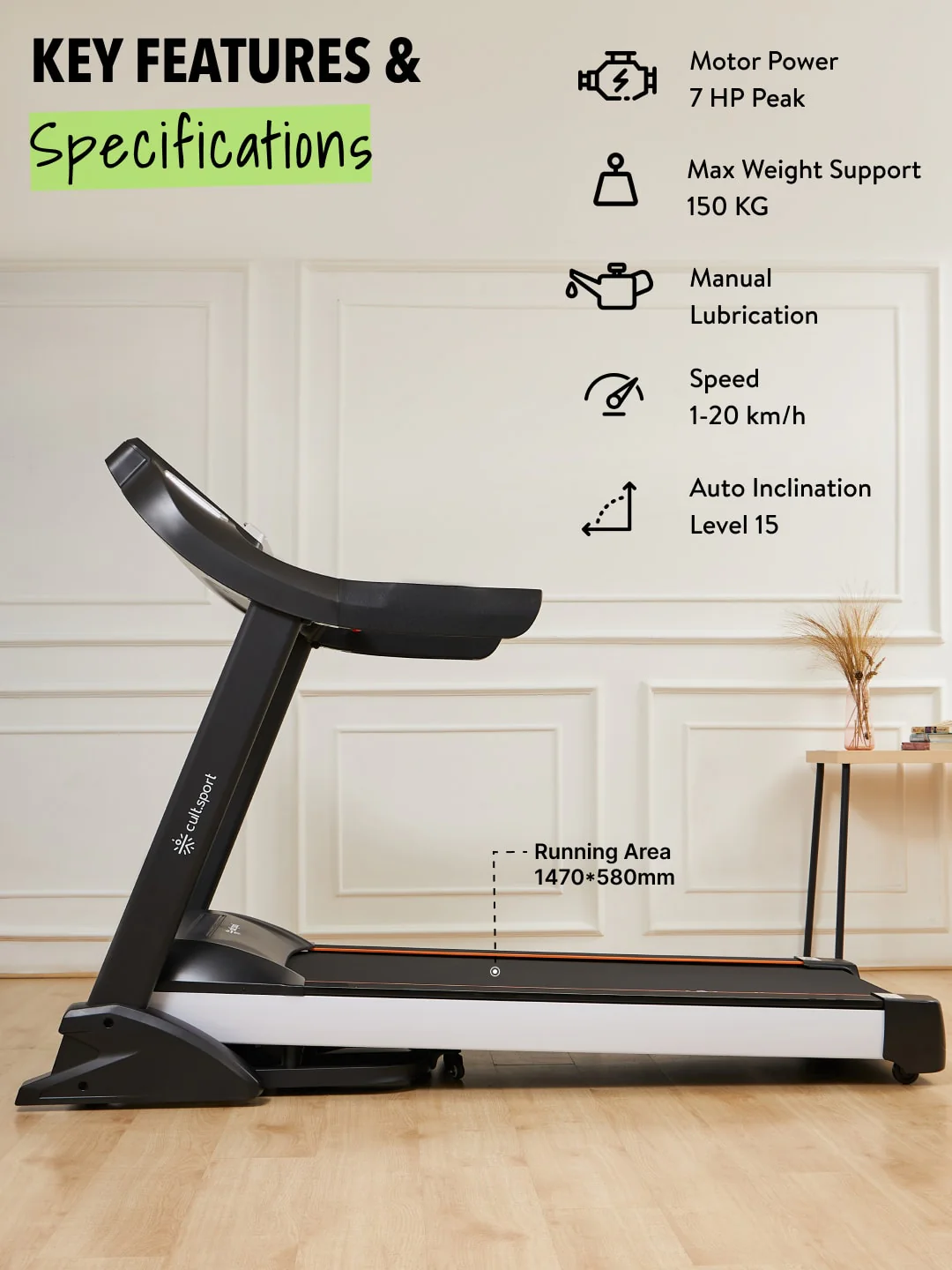 Smartrun Dallas 7 HP Peak Treadmill | 15-level Auto-Incline | Max Weight-150kg | Max Speed-20kmph (with 6 Months Extended Warranty) - Image 3