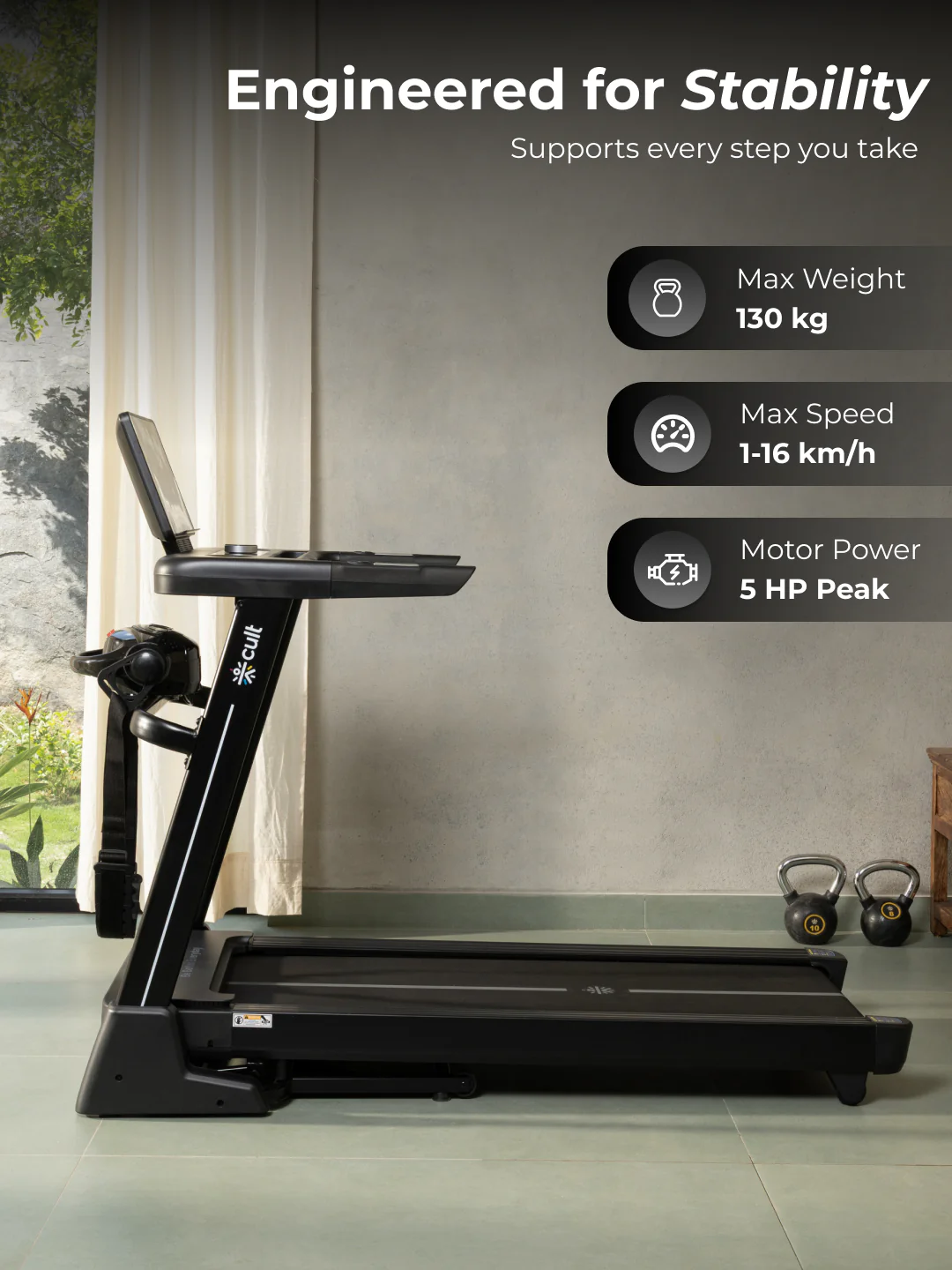 Cult SmartStrideActive BLDC Motor (5HP Peak) Treadmill with Massager | Max Weight: 130kg | 15 Level Auto Incline (with 6 Months extended warranty) - Image 4