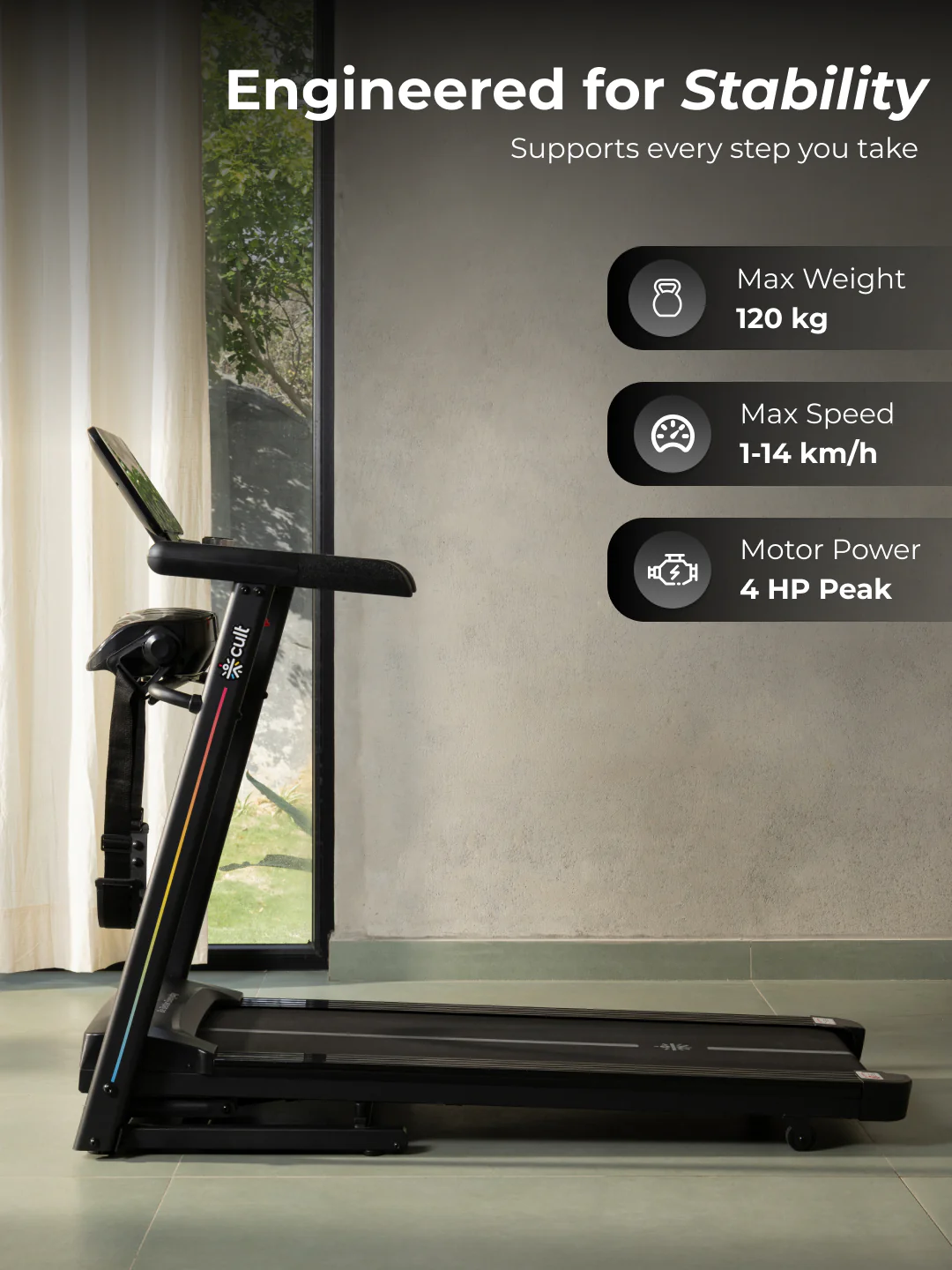 Cult SmartStrideCorePlus BLDC Motor (4HP Peak) Treadmill with Massager | Max Weight: 120kg | 15 Level Auto Incline (with 6 months extended warranty) - Image 4
