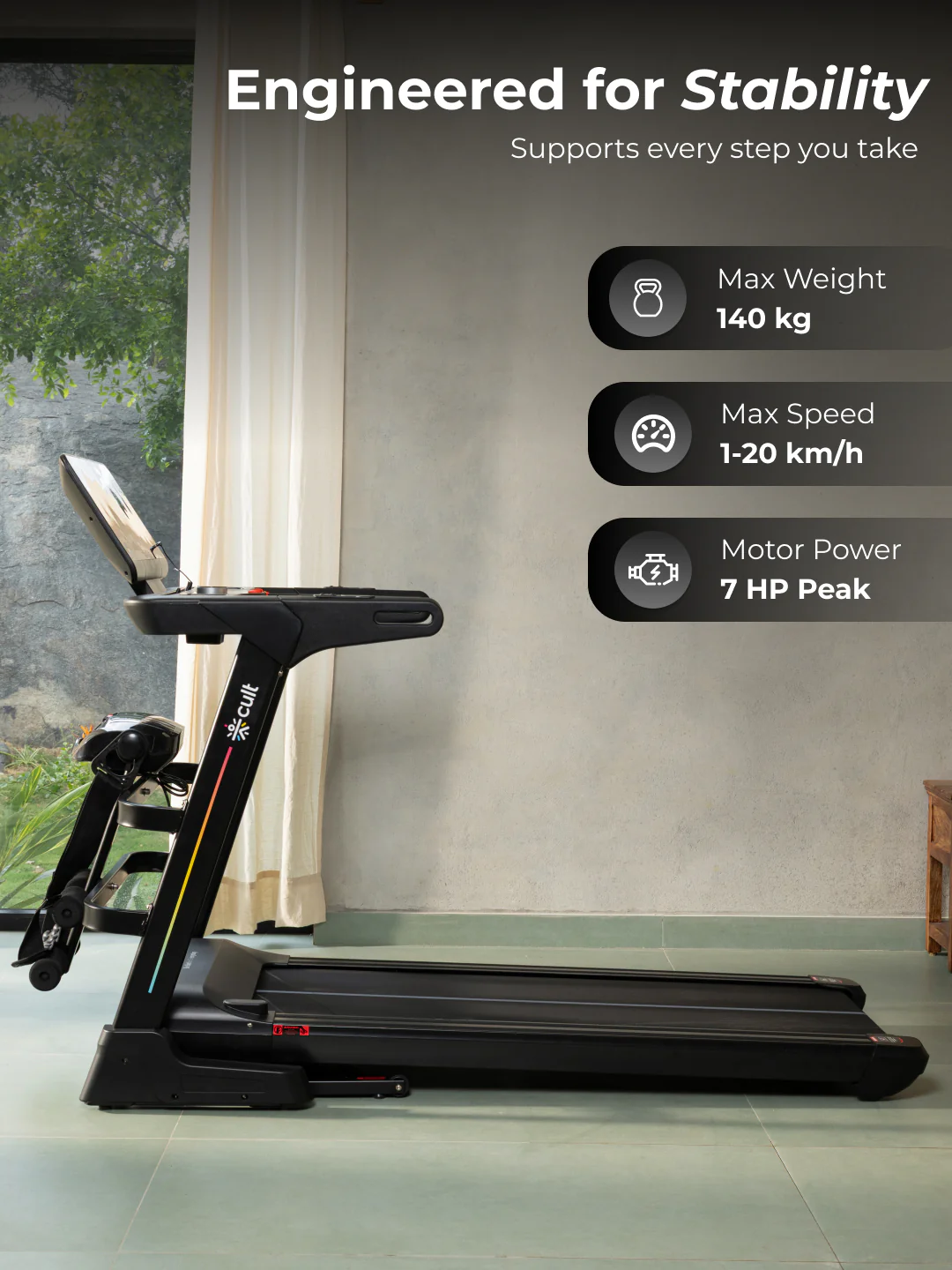 Cult SmartStridePro BLDC Motor (7HP Peak) Treadmill with Massager | Max Weight: 140kg | 18 Level Auto Incline (with 6 Months extended warranty) - Image 4