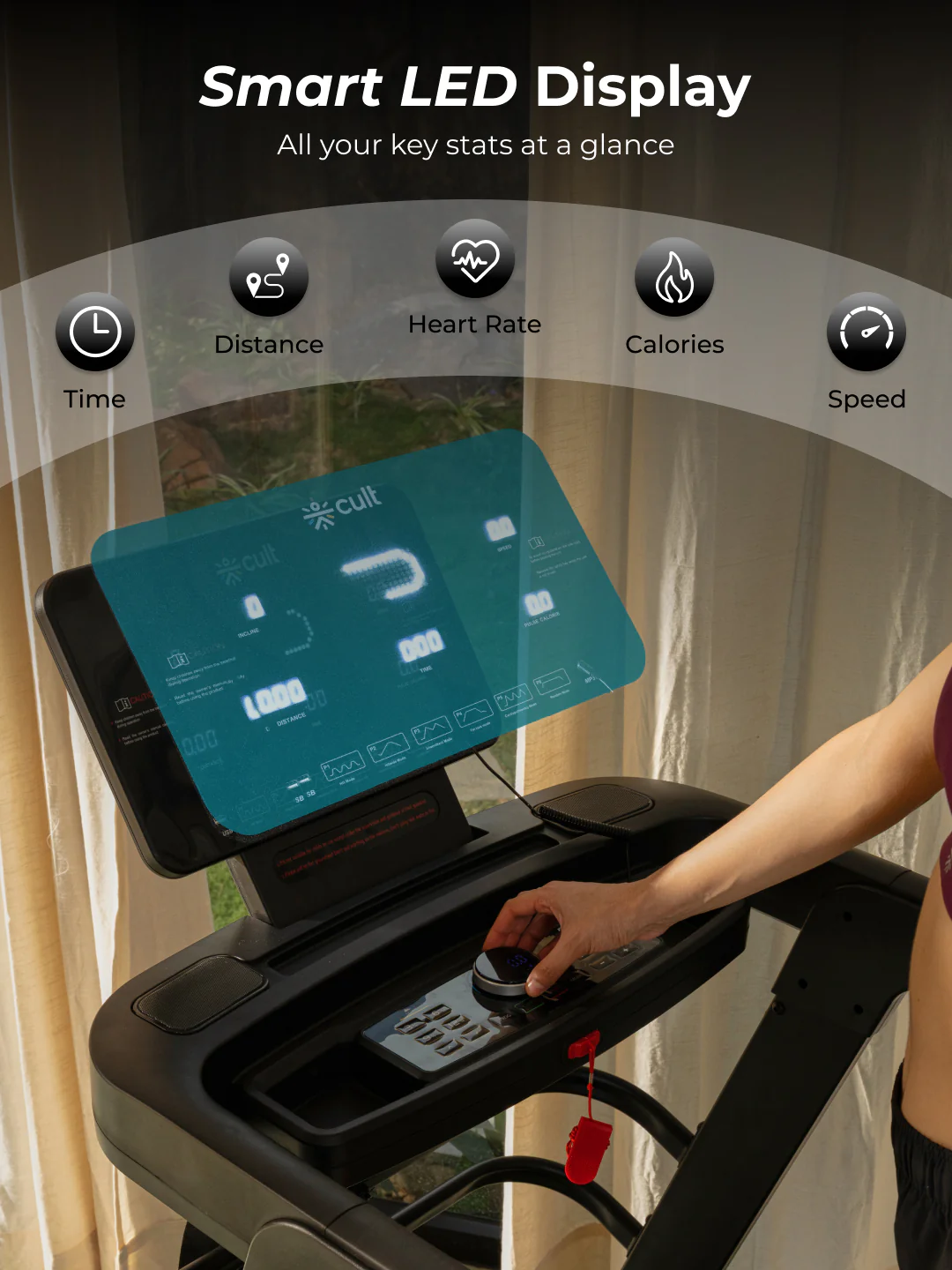 Cult SmartStrideSprint BLDC Motor (6HP Peak) Treadmill with Massager | Max Weight: 140kg | 15 Level Auto Incline (with 6 Months extended warranty) - Image 6