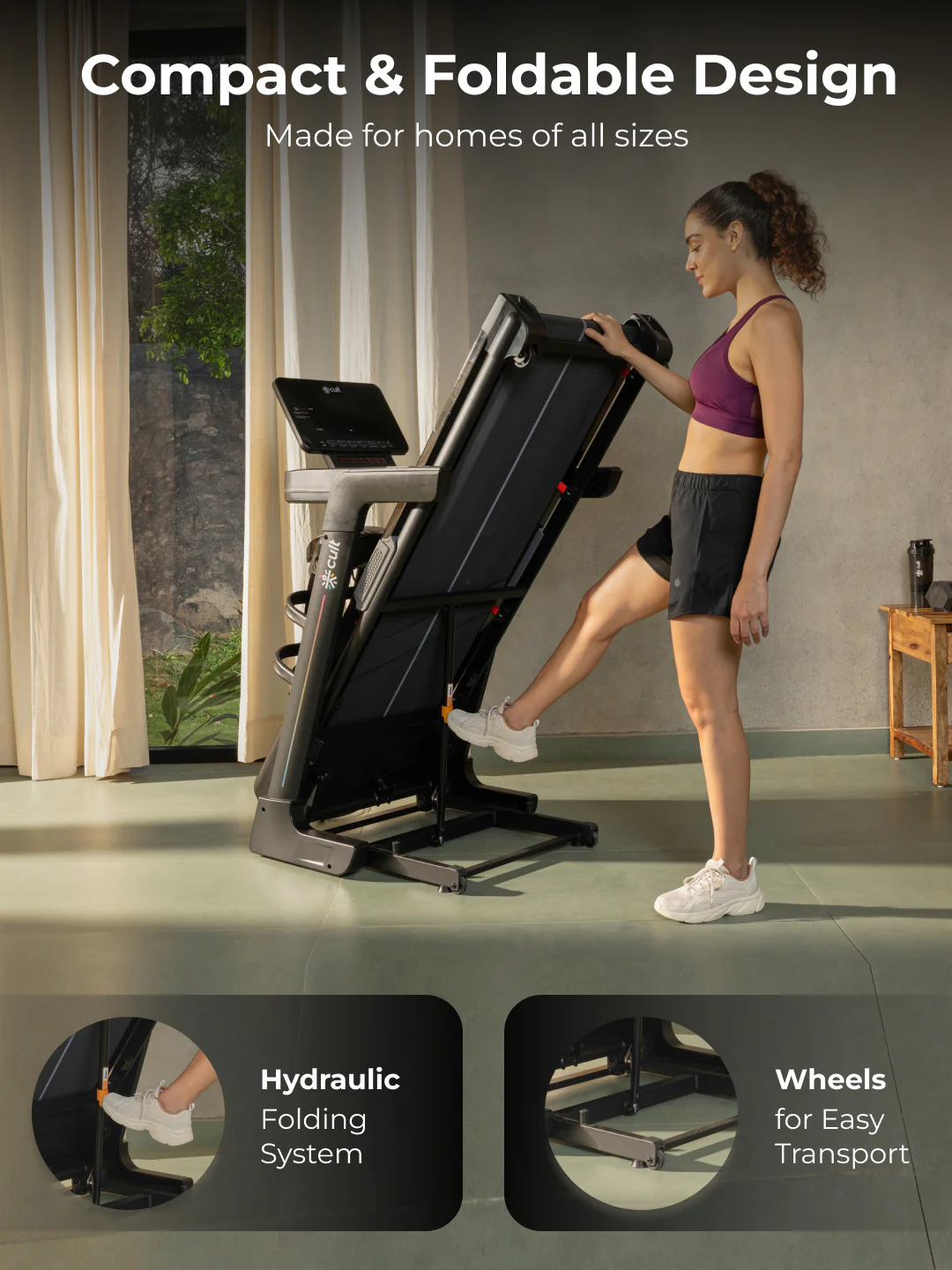 Cult SmartStrideSprint BLDC Motor (6HP Peak) Treadmill with Massager | Max Weight: 140kg | 15 Level Auto Incline (with 6 Months extended warranty) - Image 9