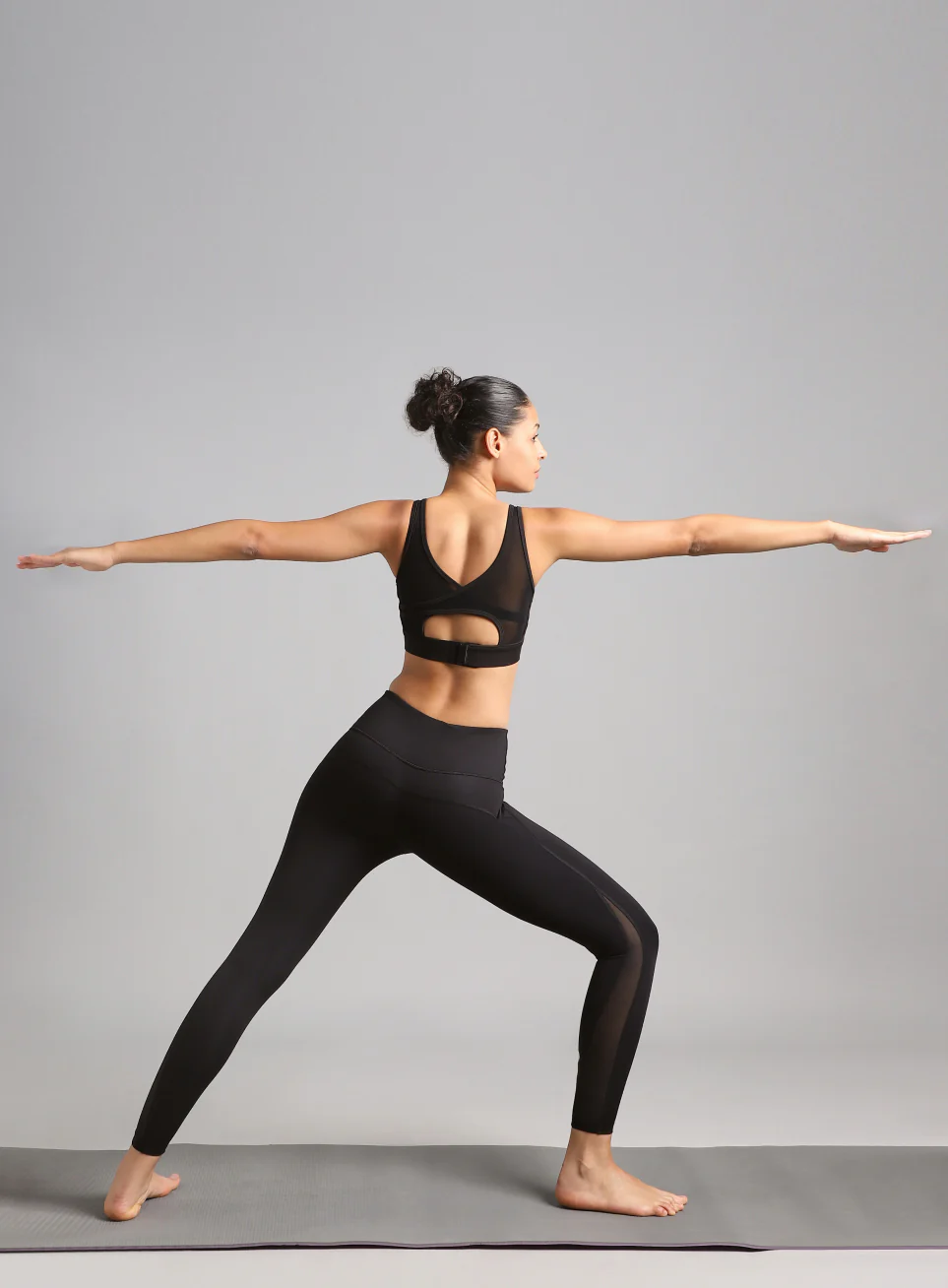 Absolute Fit Solid Black Yoga Tights with Sheer Mesh Panels - Image 2