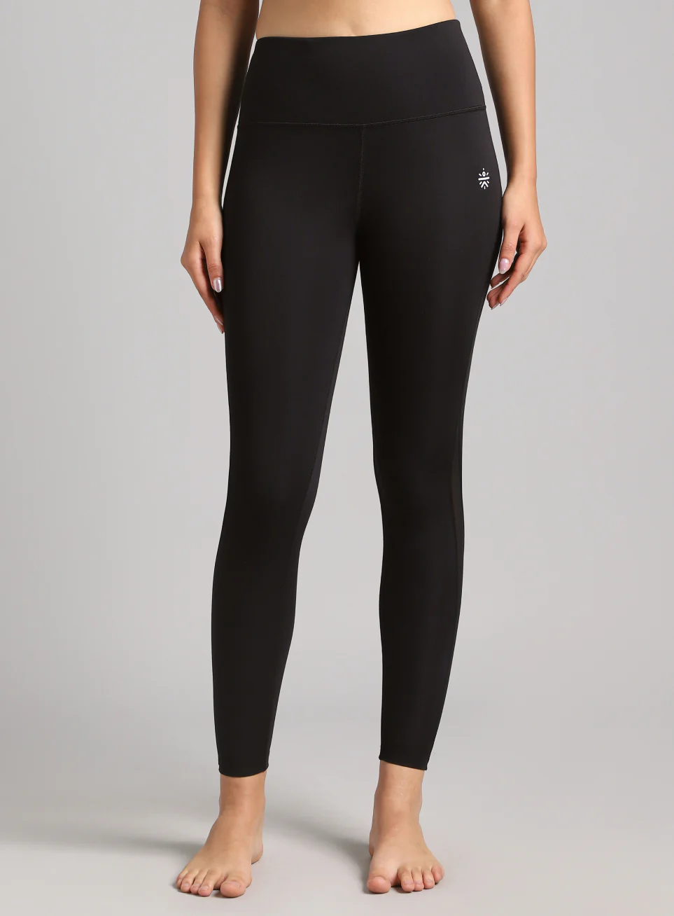 Absolute Fit Solid Black Yoga Tights with Sheer Mesh Panels - Image 4