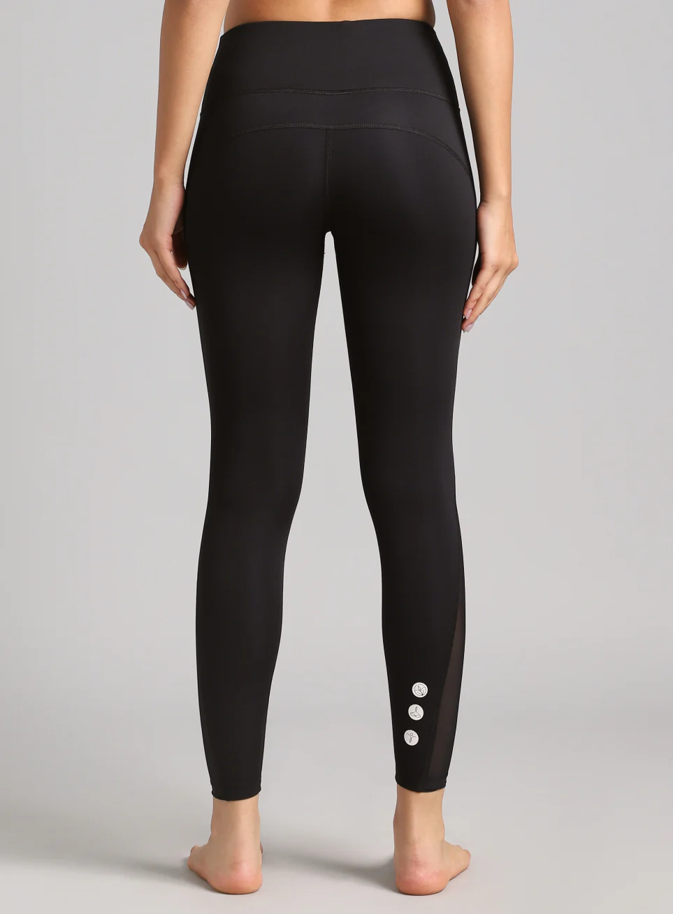 Absolute Fit Solid Black Yoga Tights with Sheer Mesh Panels - Image 6