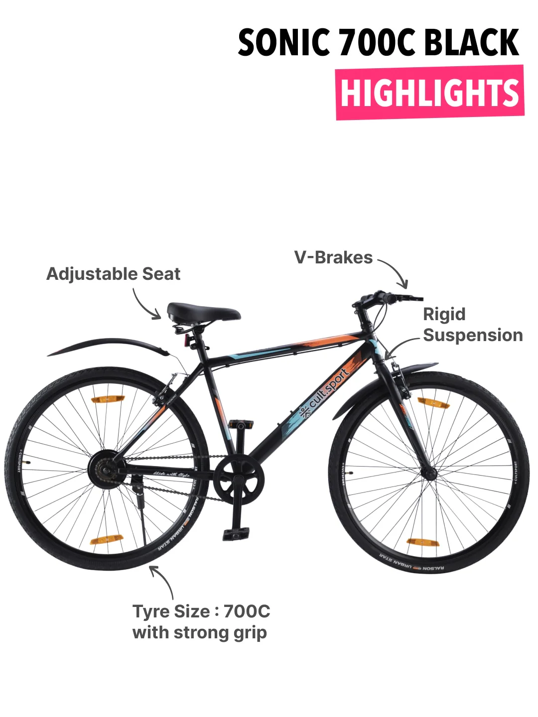 Sonic700CBlack Steel Single Speed 700C City Bike - Image 3