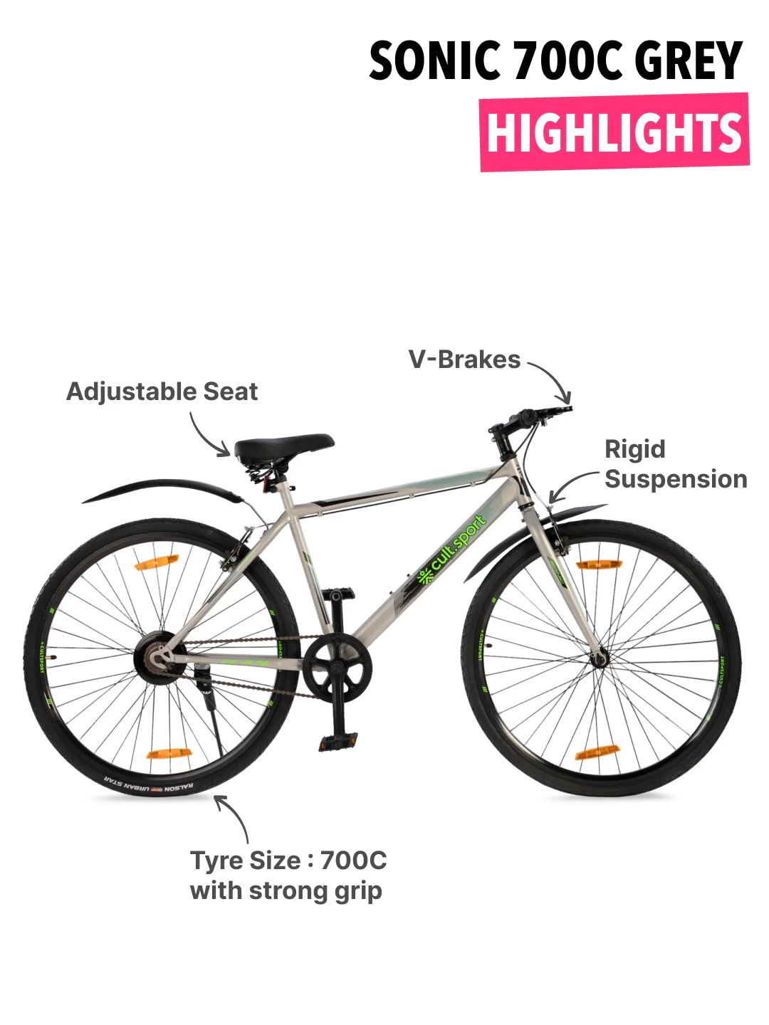 Sonic700CGrey Steel Single Speed 700CCity Bike - Image 3