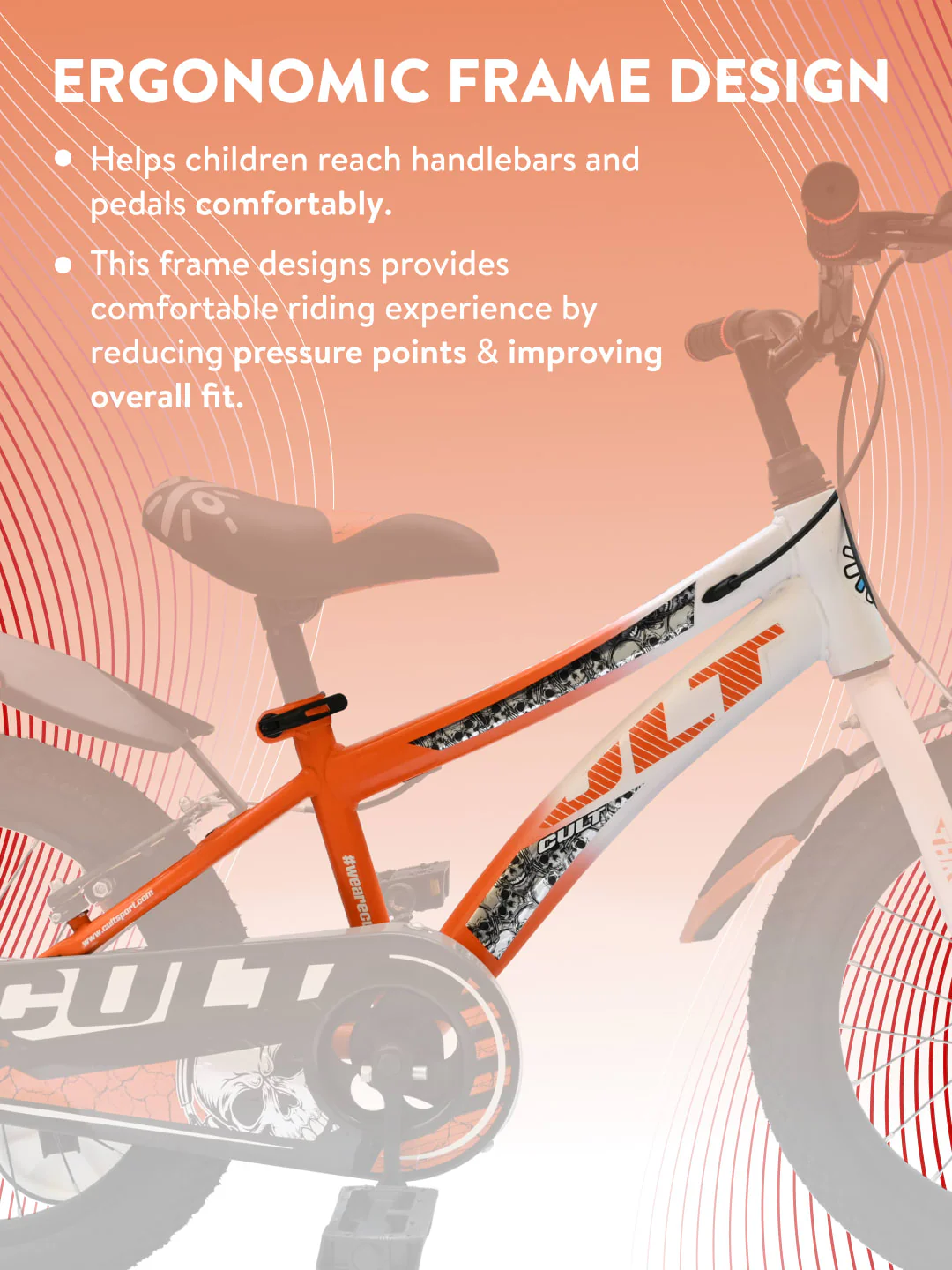 Throne 16T Steel Kids Bike with Rigid Fork, Single Wall Rim, V brakes, Chain Guard and Training Wheel, Orange White - Image 4