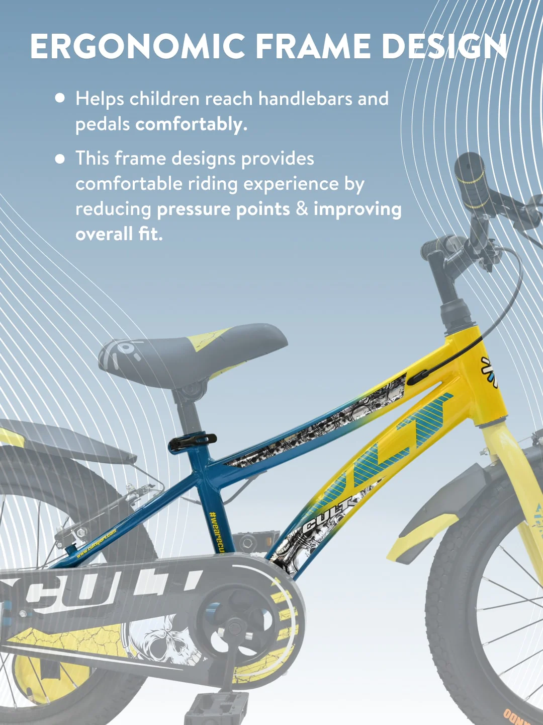 Throne 16T Steel Kids Bike with Rigid Fork, Single Wall Rim, V brakes, Chain Guard and Training Wheel, Yellow Blue - Image 4